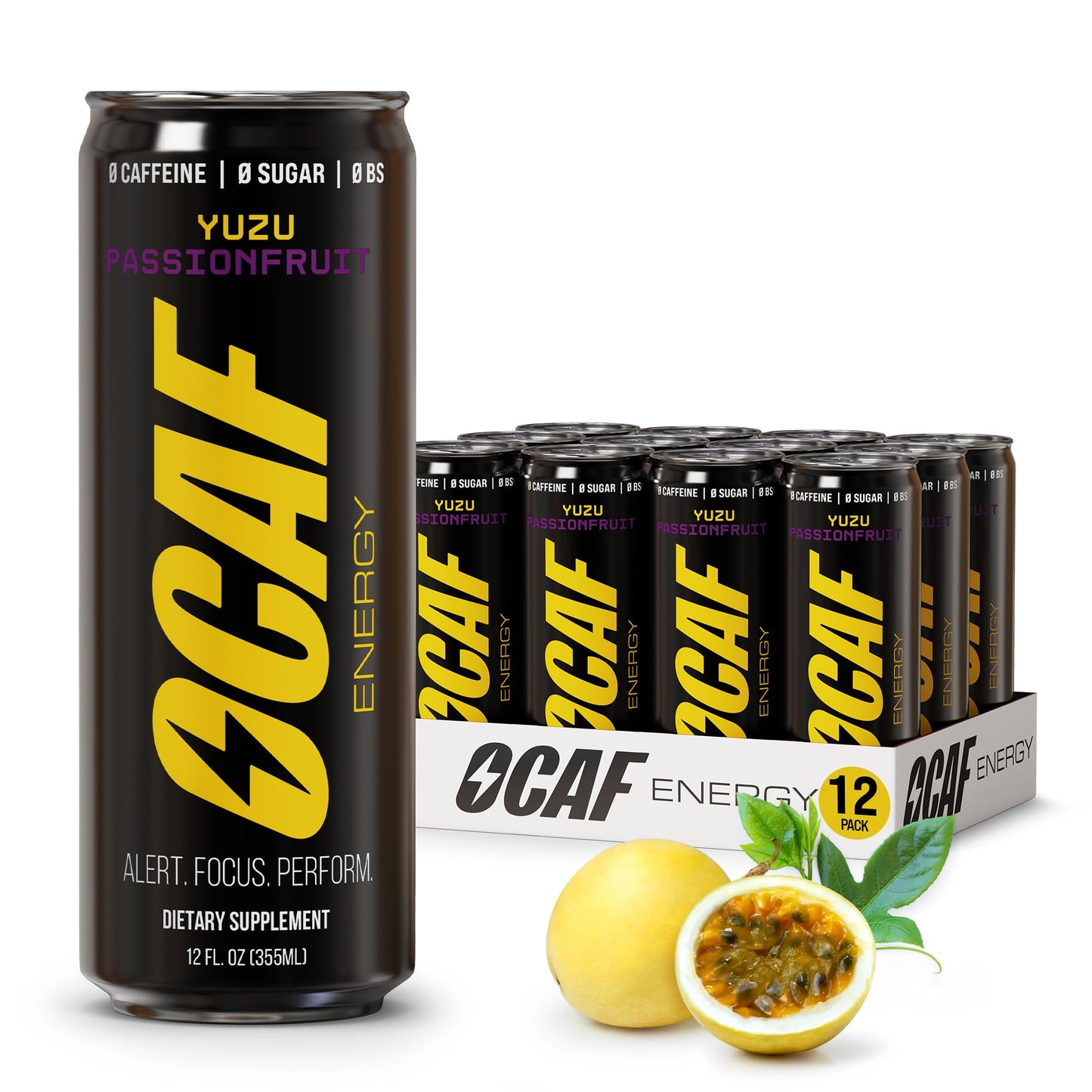 ØCAF Energy Paraxanthine Energy Drink - Caffeine Alternative, Sugar Free, Yuzu Passionfruit, Clean Focus & Alertness, No Jitters, No Crash