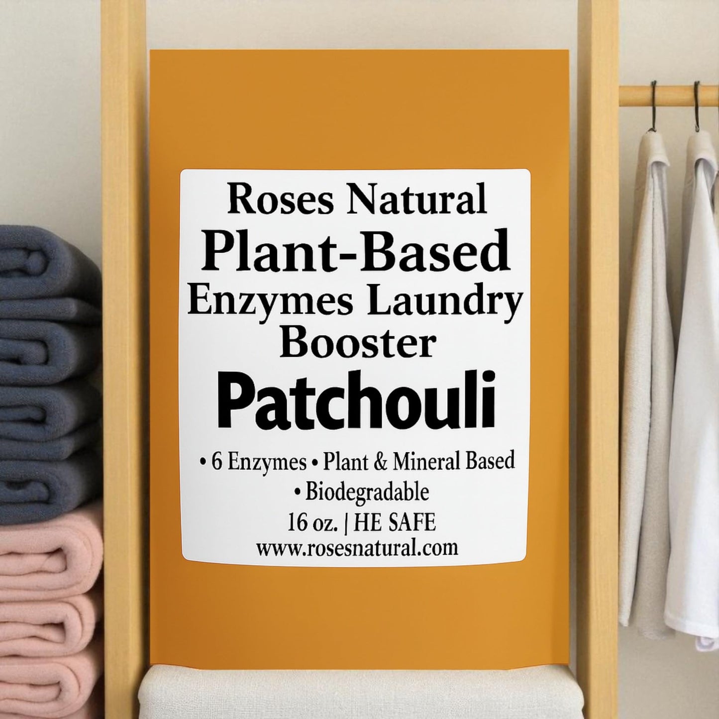 Roses Natural Natural Enzyme Laundry Booster - Patchouli | 6 Enzyme | Deep Clean System | Earthy Essential Oil Scent | Biodegradable | HE Safe |