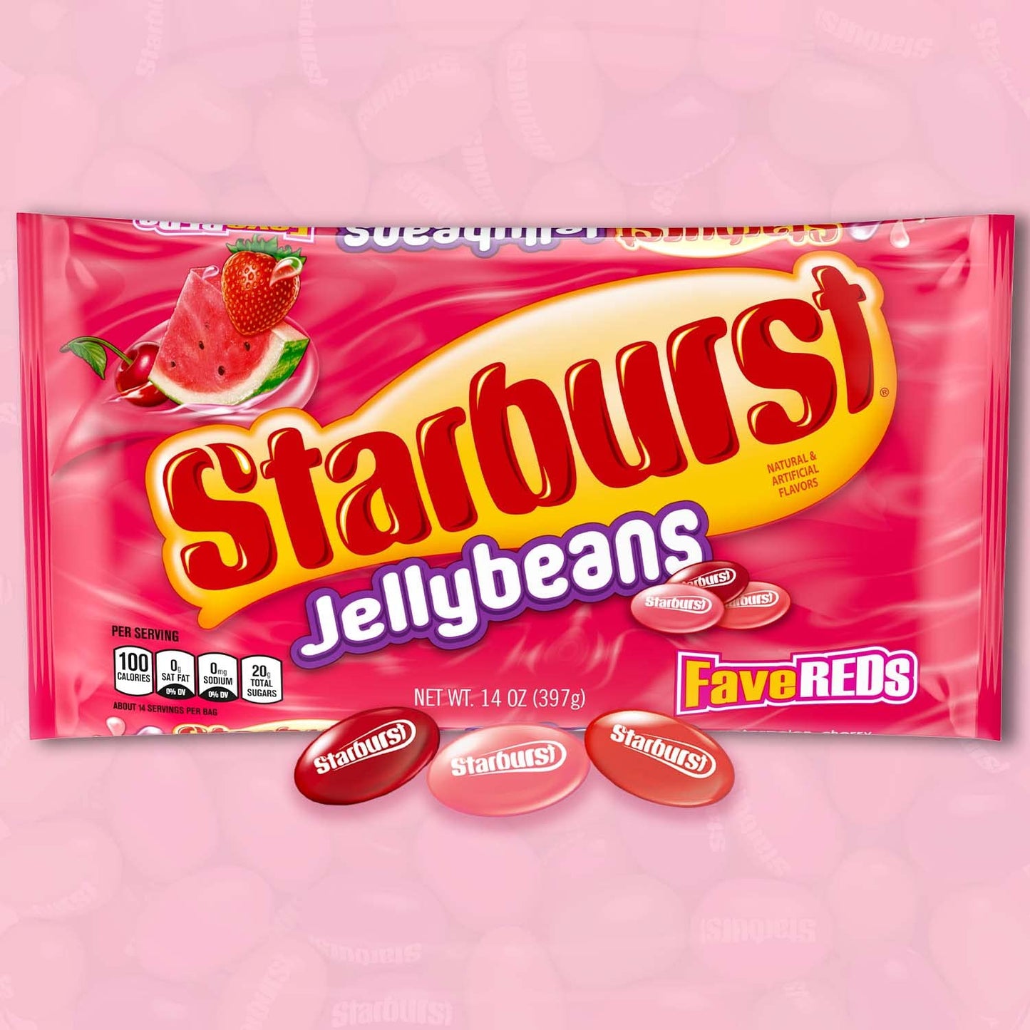 STARBURST Red Fruit-Flavored Jelly Beans Easter Candy, Jellybeans for Easter Basket Stuffers, Eggs, 14oz, 12/CS