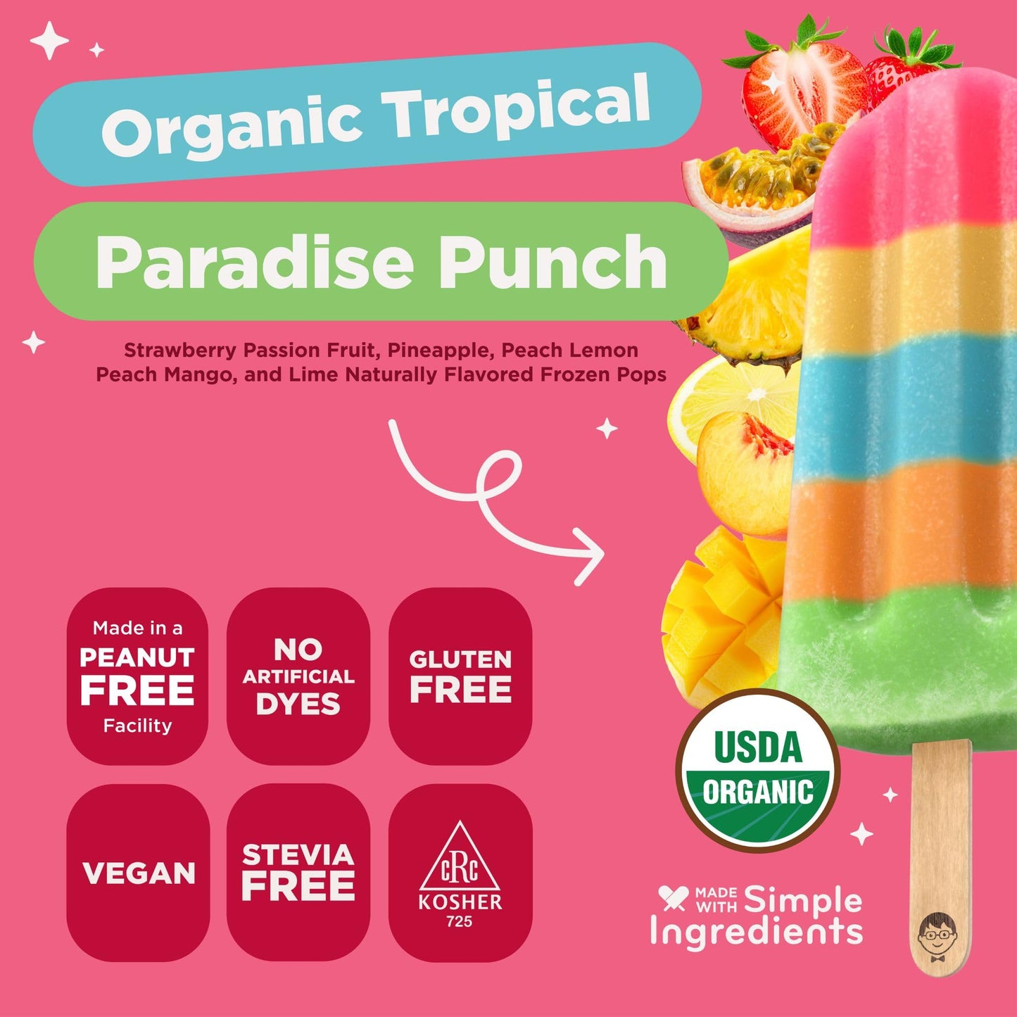 JonnyPops Organic Tropical Paradise Punch Frozen Pops 8ct