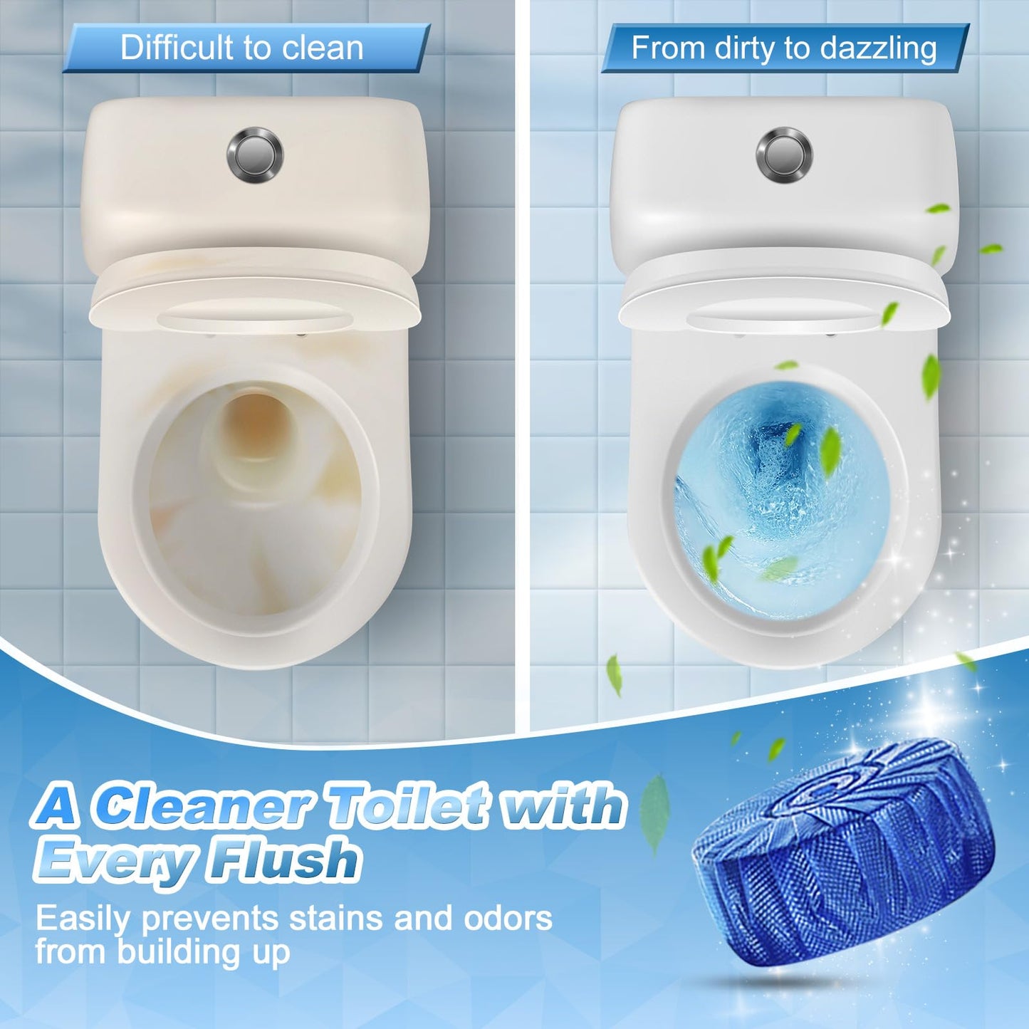 KIISIISO Automatic Toilet Bowl Cleaner Tablets Blue 30 Pack, Drop-In Tank Cleaner for Bathroom, Prevent Stains & Deodorize, Septic Safe, Long-Lasting