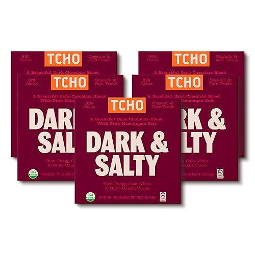 TCHO Dark & Salty 81% Dark Chocolate Bars (5 pack) |Plant Based, Organic & Fair Trade Certified Chocolate | Non GMO, Non-Dairy, Vegan, Soy Free (2.1oz