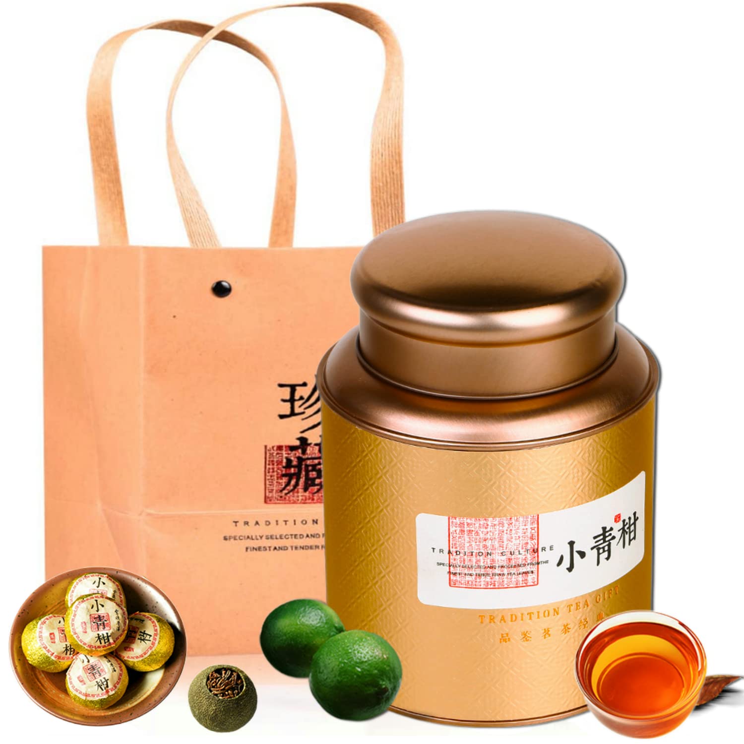 Xinhui Xiaoqing Small Green Mandarin Orange Pu'er Tea - Dried Tangerine Peel, Pure Citrus Flavor, Mellow Taste, 250g
