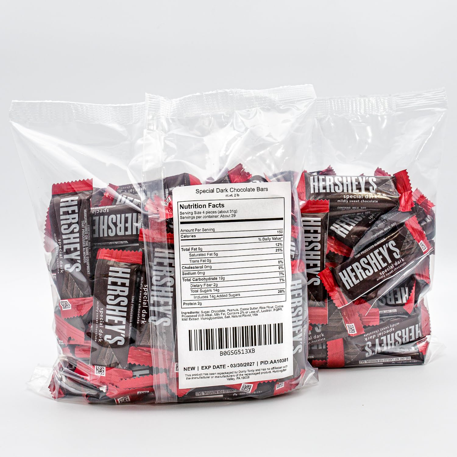 Special Dark Chocolate Bars Mini 2 lb - Individually Wrapped Snack Size Candy, Mildly Sweet Chocolate, Bulk