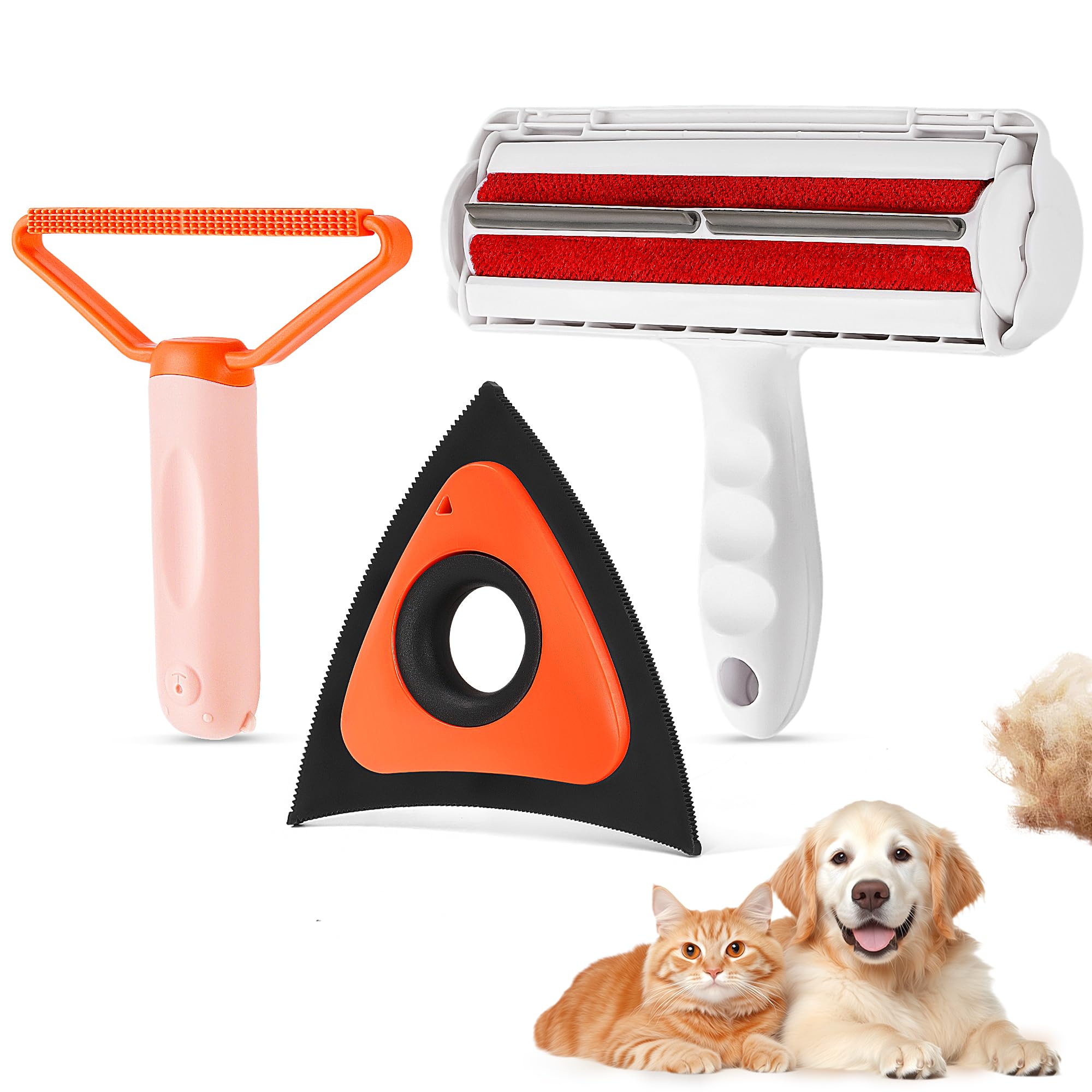 Pet Hair Removal Tool Kit,Cat and Dog Hair Remover for Couch Furniture Carpet Fur Lint with Reusable lint Roller Car Brush and Small Carpet Rake