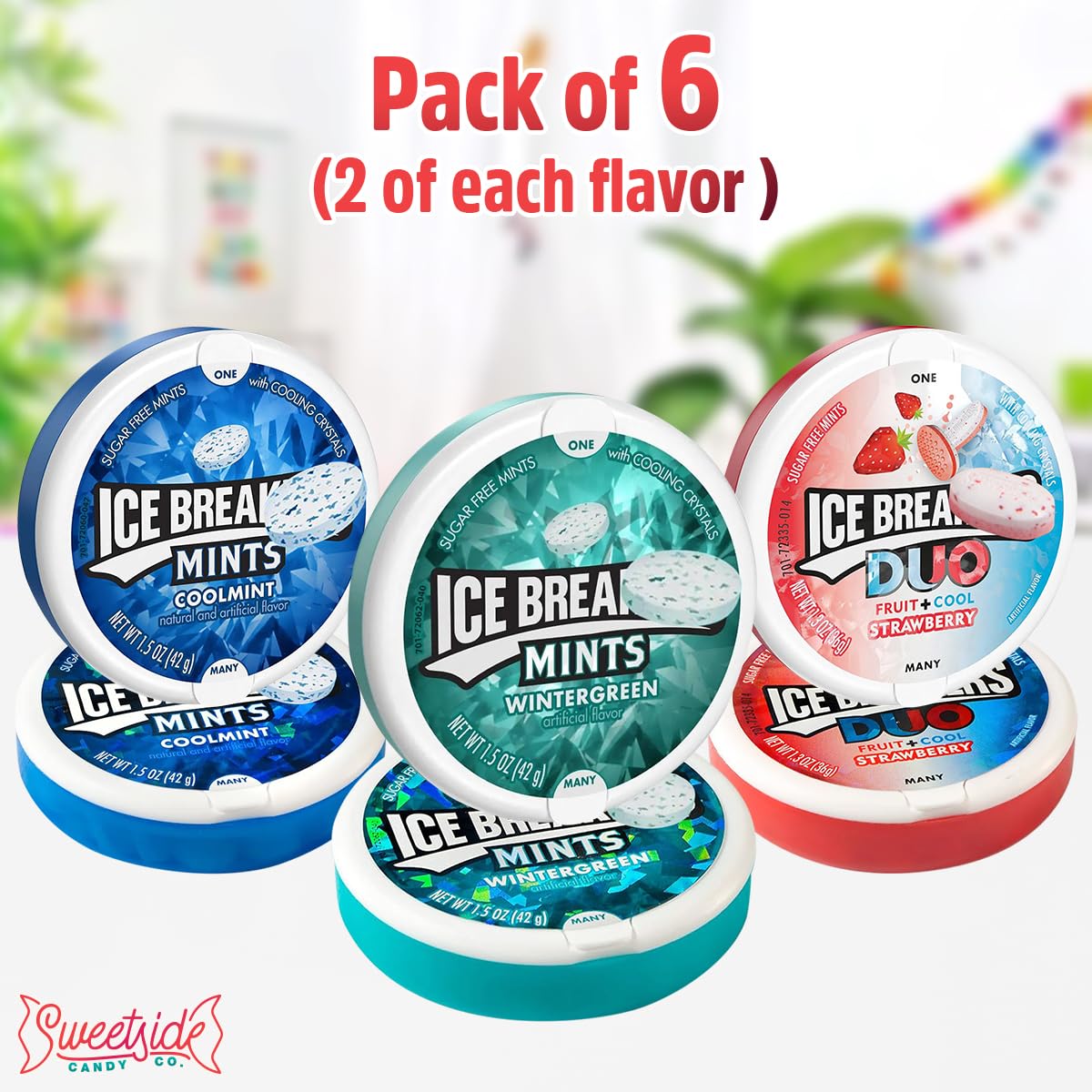 Ice Breakrs Hard Candy Variety Pack, Ultimate Sugar Free Mints, 6 Pack 2 of Each Flavor Includes wintergreen, coolmint, DUO strawberry, ice Breakrs