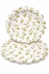 Lulu Posh Floral Paper Plates 12 Inch (24 Pack) - Scalloped Disposable Party Plates, Pink Rose Vintage Shabby Chic Dinner Plates, Heavy Duty Paper