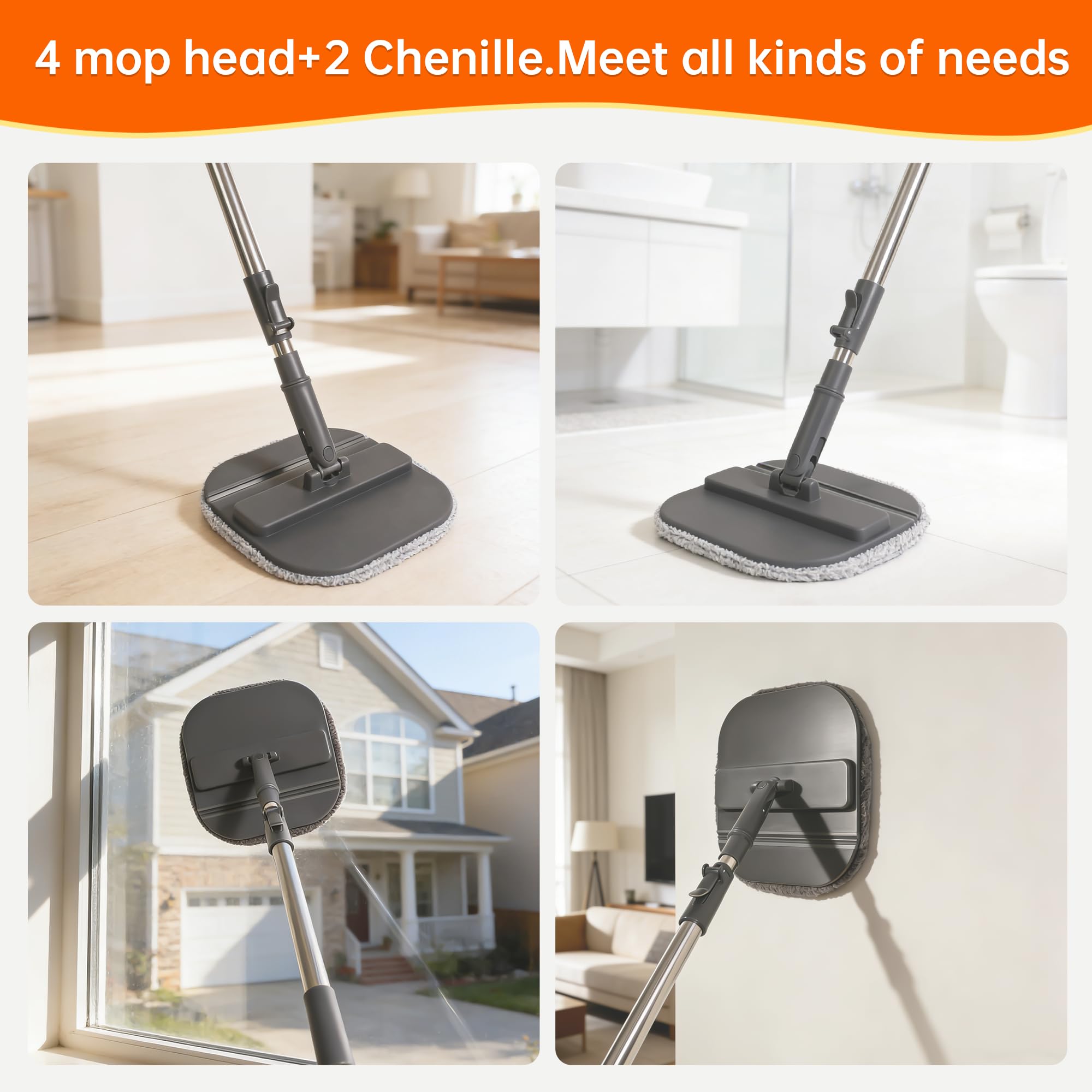Collapsible Mop and Bucket Set, Spin Mop with Separate Dirty and Clean Water, 6 Replaceable Mopping Pads with Foldable Handle, Deep Cleaning Mops