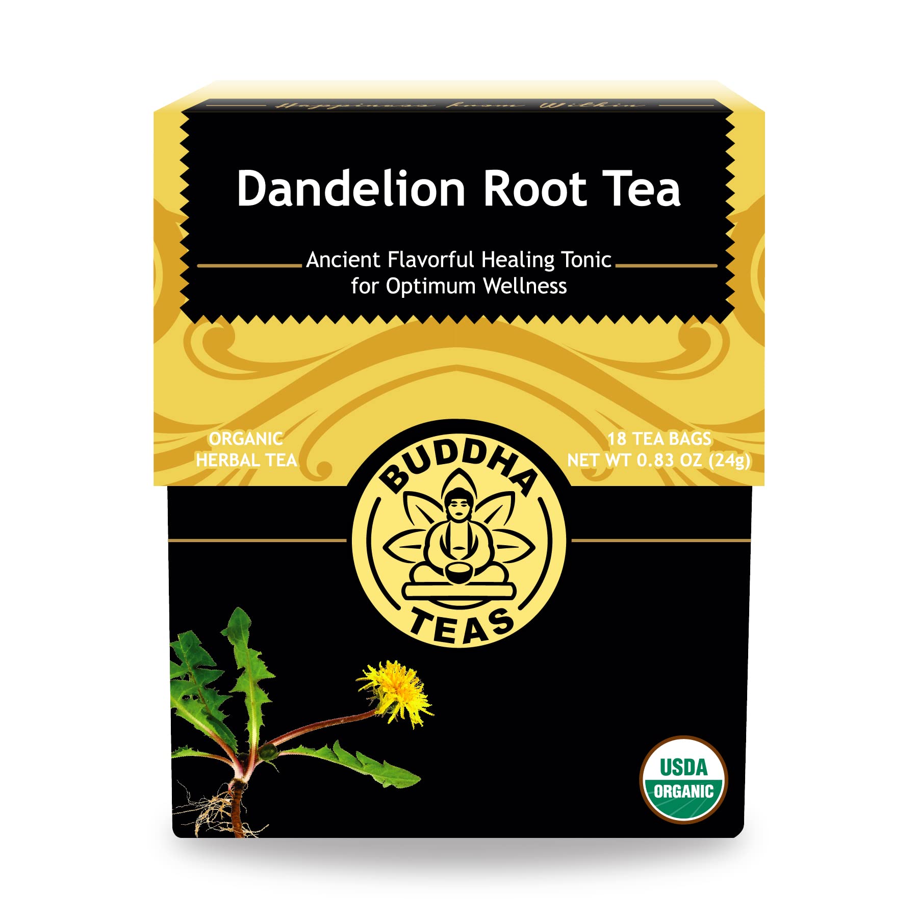 Organic Dandelion Root Tea - 18 Bleach-Free Tea Bags - Caffeine-Free Tea with a Rich, Earthy Taste, Natural Source of Vitamins, Minerals