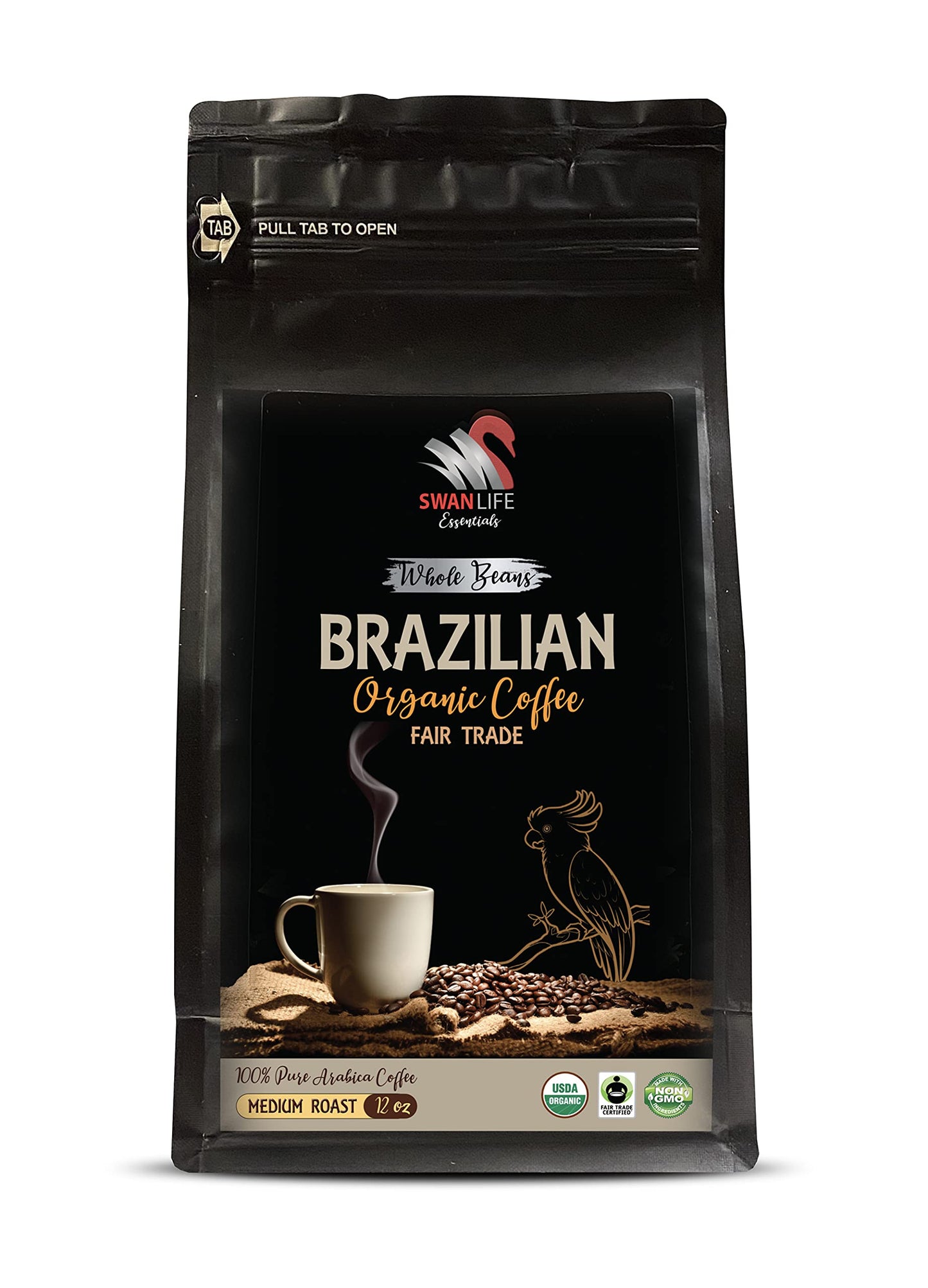 whole beans coffee breakfast blend - BRAZILIAN WHOLE BEANS COFFEE ORGANIC, Medium Roast, non gmo, 100% Arabica, Fair Trade, low acidity - 100%