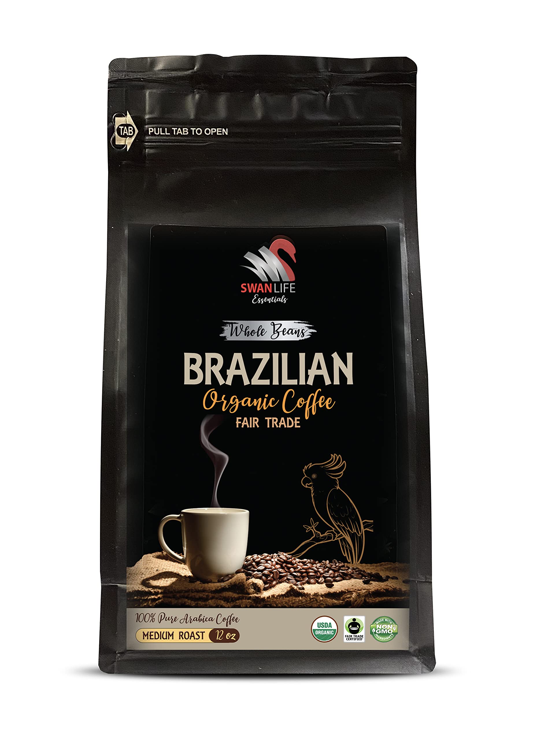 whole beans coffee breakfast blend - BRAZILIAN WHOLE BEANS COFFEE ORGANIC, Medium Roast, non gmo, 100% Arabica, Fair Trade, low acidity - 100%