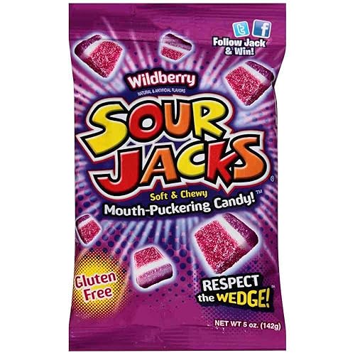 Sour Jacks Wildberry Soft and Chewy Mouth Puckering Candy, 5 Ounce -- 12 per case.