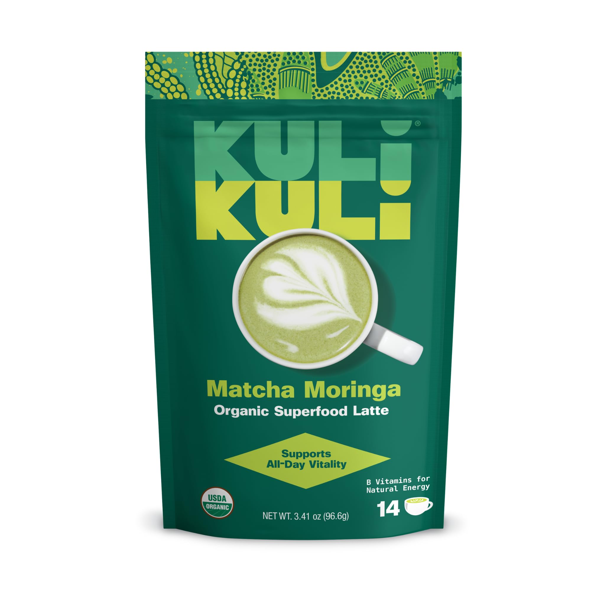Kuli Kuli Matcha Moringa Organic Superfood Latte - Matcha Green Tea Powder for Natural Caffeine & Antioxidants with Moringa and Lion’s Mane