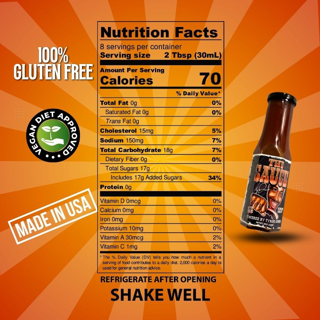 The Sauce Powered By Tyrone Jones BBQ Barbecue Sauce (8 ounce) | Gluten Free, Small Batch, Premium Quality Ingredients, Great for Grilling, Dipping or
