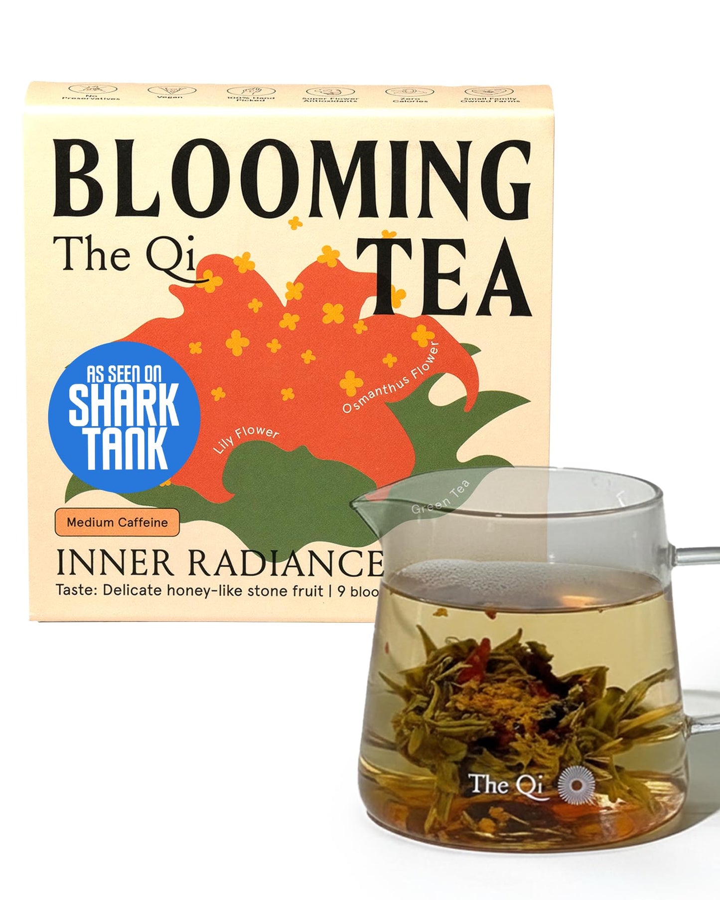 The-Qi Inner Radiance Osmanthus & Lily Blooming Flower w/Green Tea - 9 Pcs Handpicked All Natural Blooming Flower Tea - Gift Set for Inner Calm