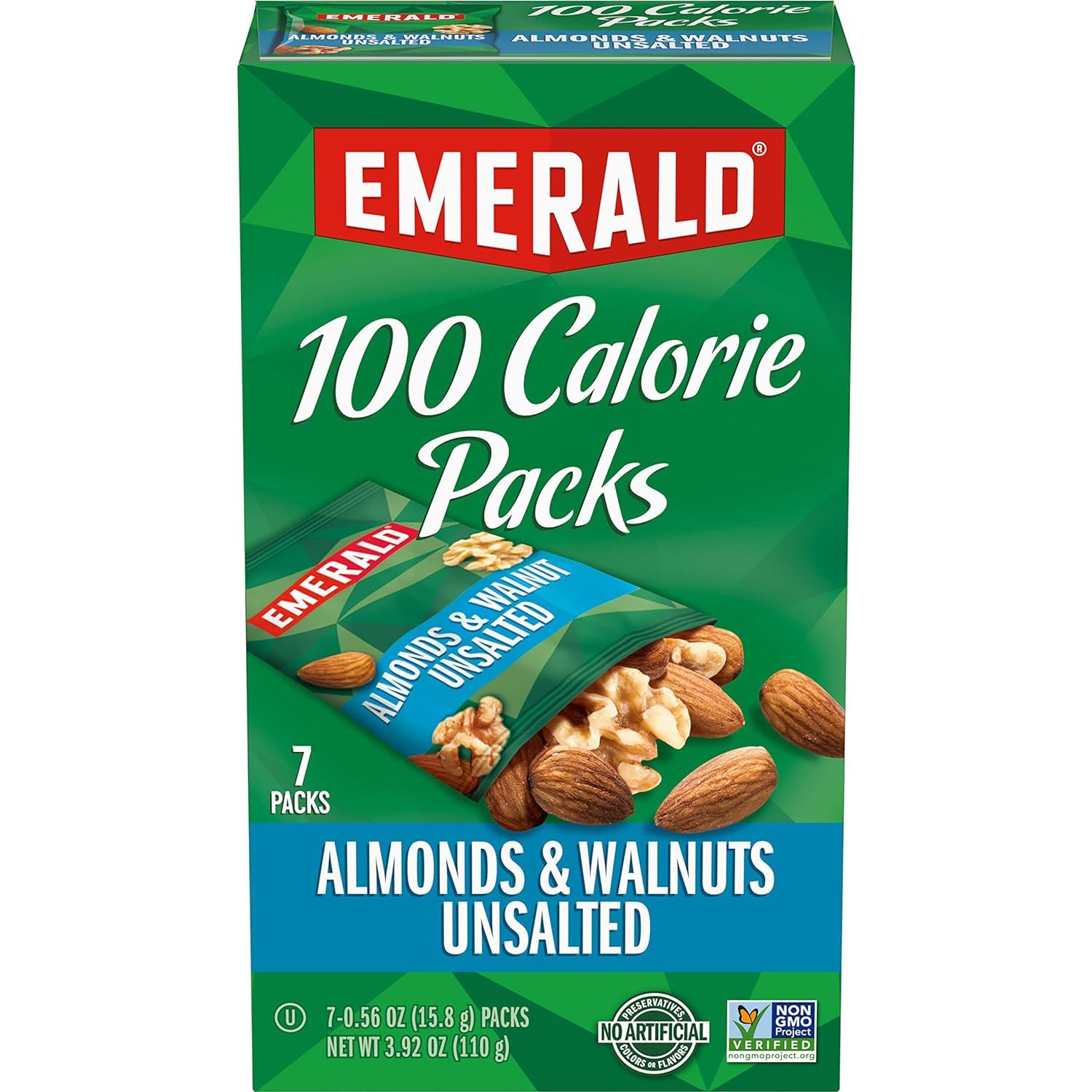 Emerald Nuts, Natural Walnuts & Almonds, 100 Calorie Packs, 7 Ct, 3.92 Oz (Pack of 2)