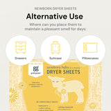 Grab Green Newborn Baby Dryer Sheets - Natural Scent Booster and Fabric Softener to Reduce Wrinkles and Static (Calming Chamomile Scent, 120 Sheets