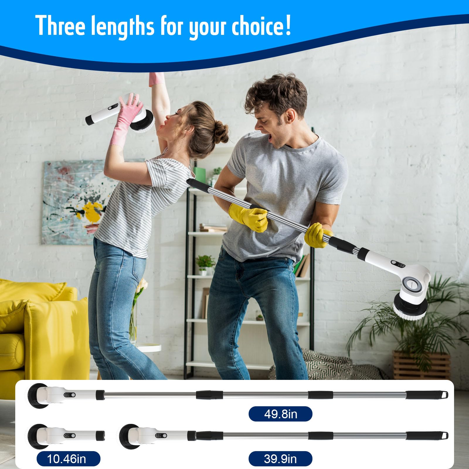 Electric Spin Scrubber,Cordless Cleaning Brush with 8 Replaceable Brush Heads,360°Power Scrubber for Tub and Floor Tile,with 3 Adjustable Speed