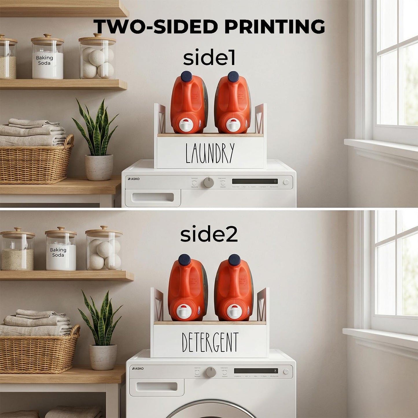 Detergent Holder for Laundry Room, Farmhouse Liquid Soap Dispenser, Detergent Storage Organization Stand with Drip Catcher Drip Tray Measuring Cup