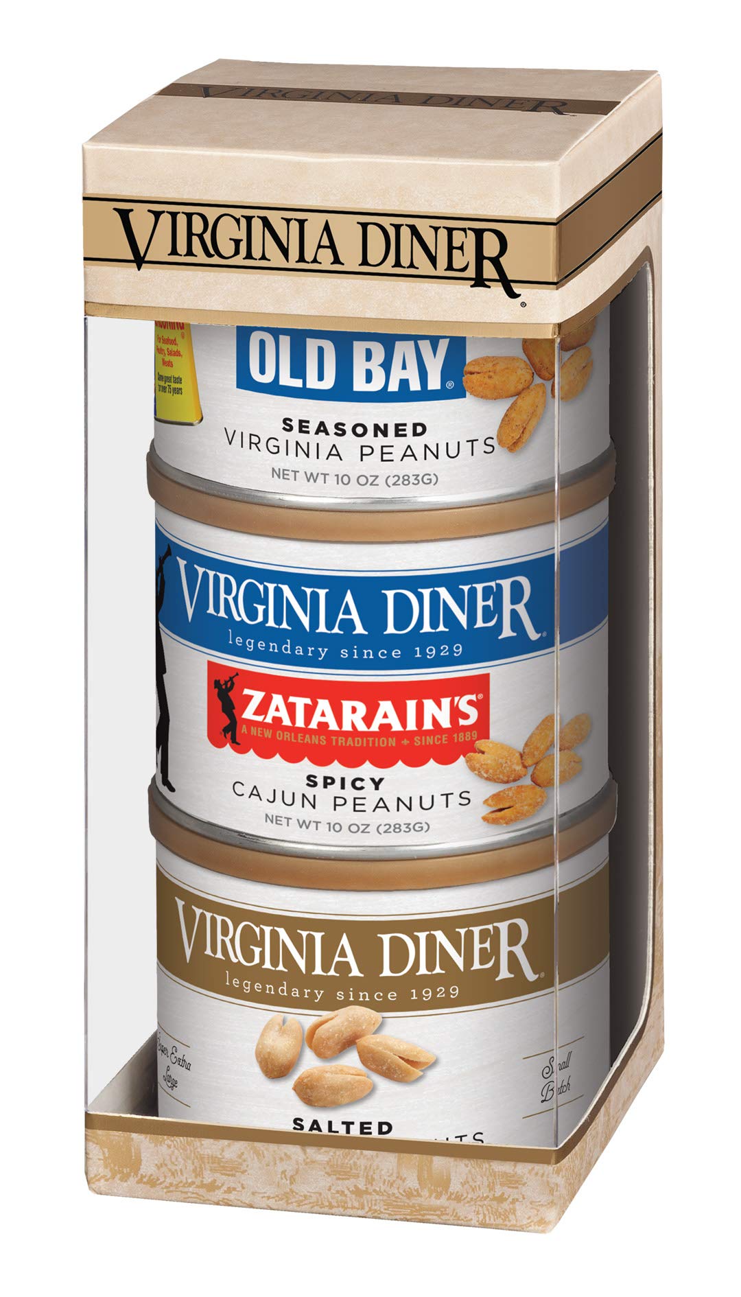 Virginia Diner Virginia Seasoned Triplet Gift Set & Peanut Sampler: Salted, Old Bay, Zatarain's Cajun Peanuts 10 Ounce (Pack of 3)
