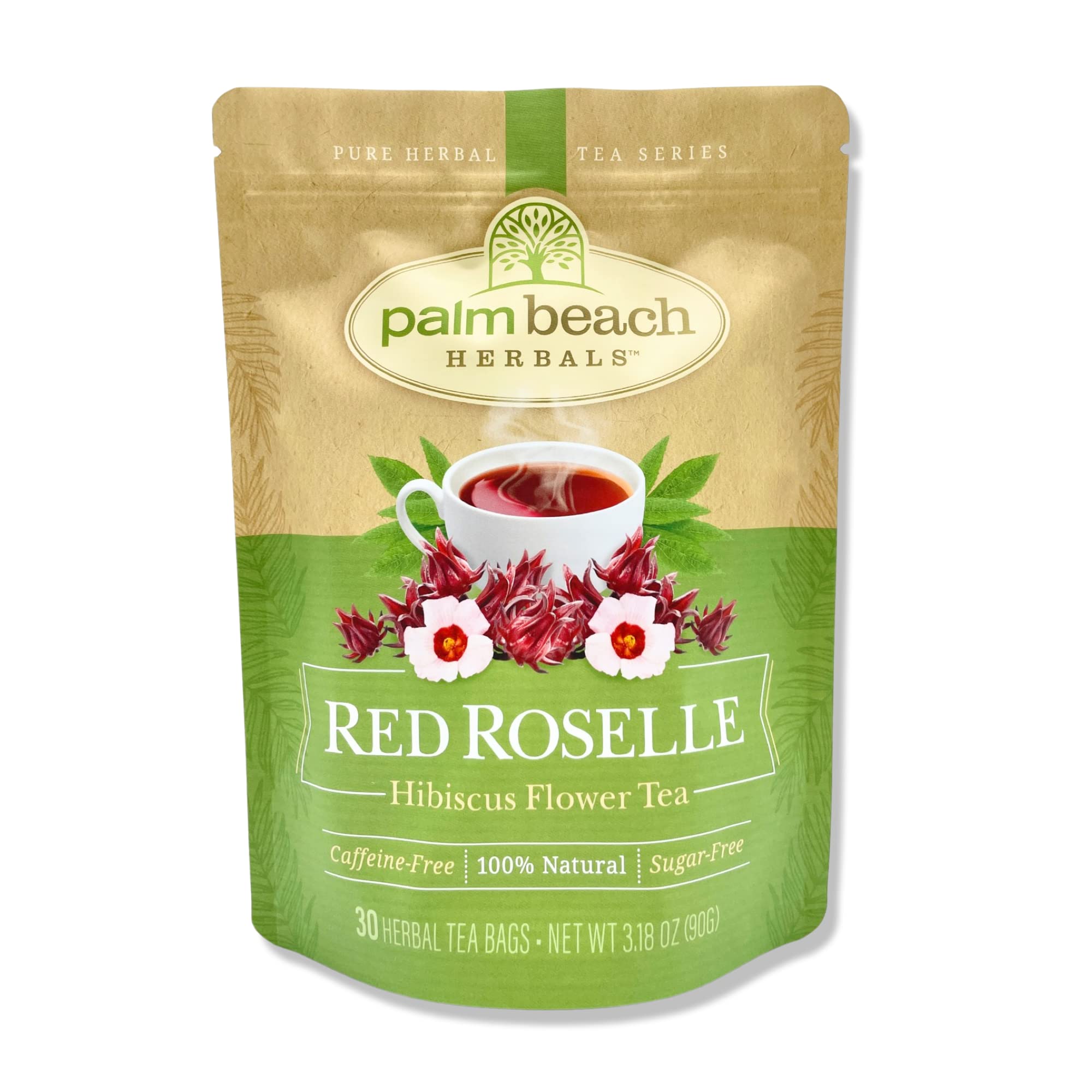 Palm Beach Herbals - Red Roselle Hibiscus Tea, 30 Teabags | Caffeine-Free