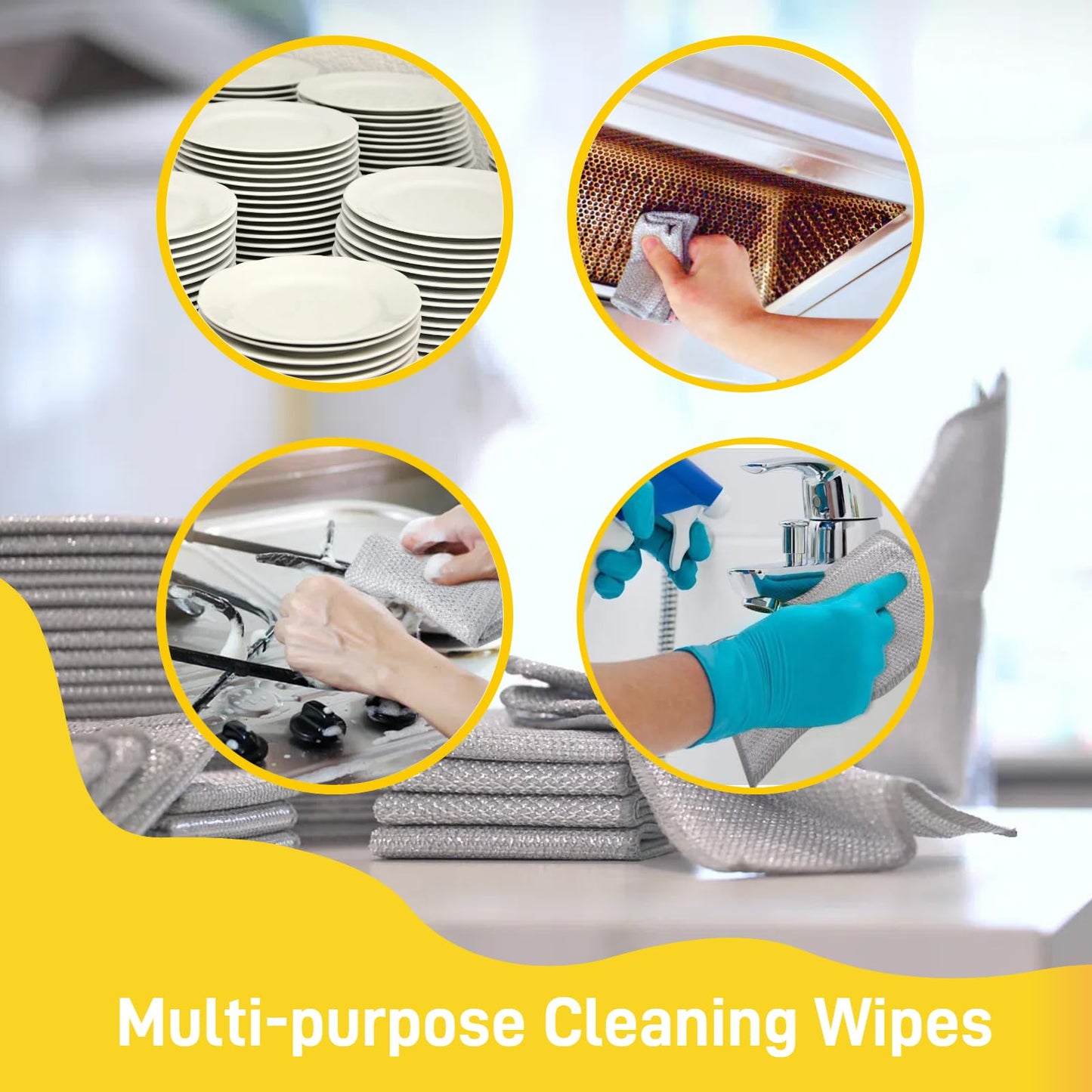 Giubog 6 Pcs New Upgrade 3-Layer Metal Dish Cloth,Non Scratch Wire Dishcloth,Steel Wool Scrubber,Kitchen Cleaning DishRags,Sinks,Dishes,Stove Top.