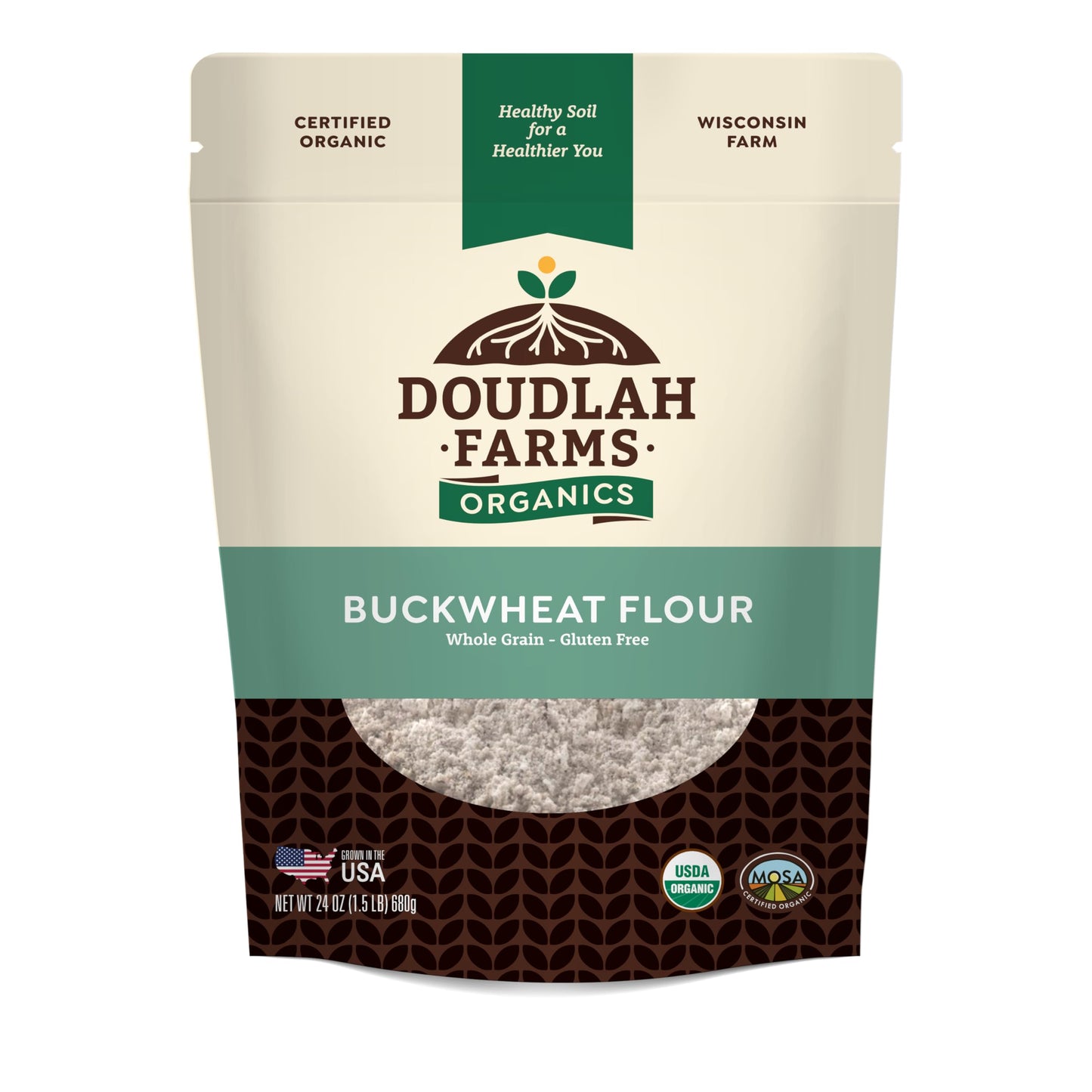 Organic Buckwheat Flour 1.5 lb - Non-GMO, USDA Organic, Gluten Free, Vegan - For Baking Bread, Pancakes, and More! Grown In USA, Farmed From