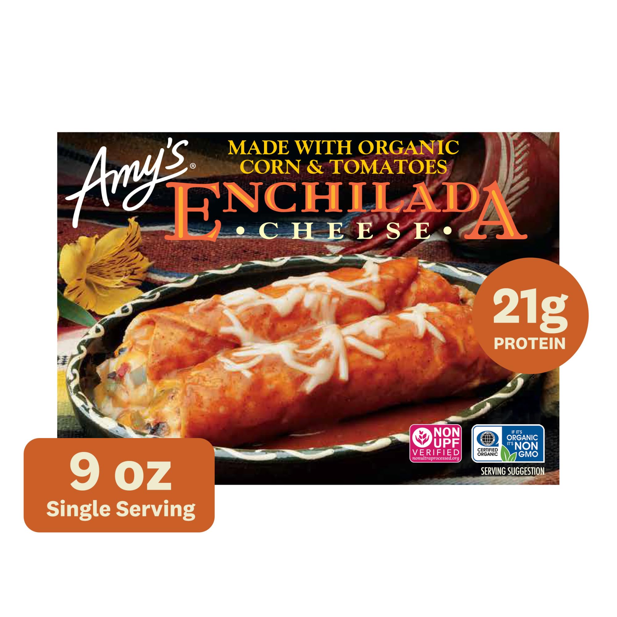 Amy's Frozen Meals, Cheese Enchilada, Made With Organic Corn and Tomatoes, Gluten Free Microwave Meals, 9 Oz