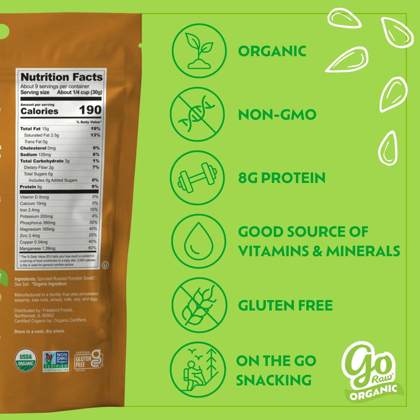 Go Raw Organic Sprouted Pumpkin Seeds - Dry Roasted Salted Pepitas, Keto, Non-GMO, Vegan, Gluten-Free, Kosher, Paleo, Protein-Packed Superfood