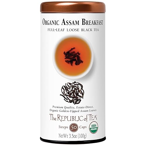 The Republic of Tea Organic Assam Breakfast Black Full-Leaf Loose Tea | 3.5 Oz Tin | Steeps 50 Cups