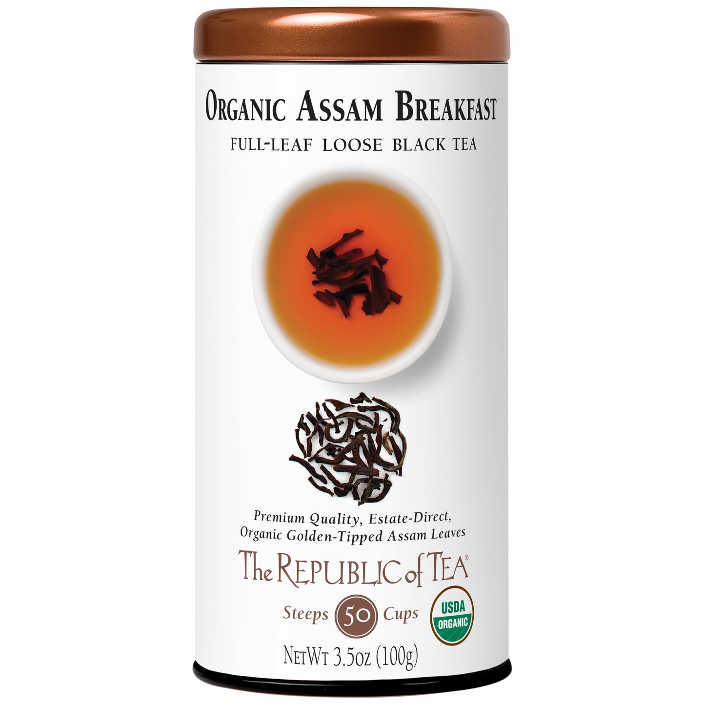 The Republic of Tea Organic Assam Breakfast Black Full-Leaf Loose Tea | 3.5 Oz Tin | Steeps 50 Cups