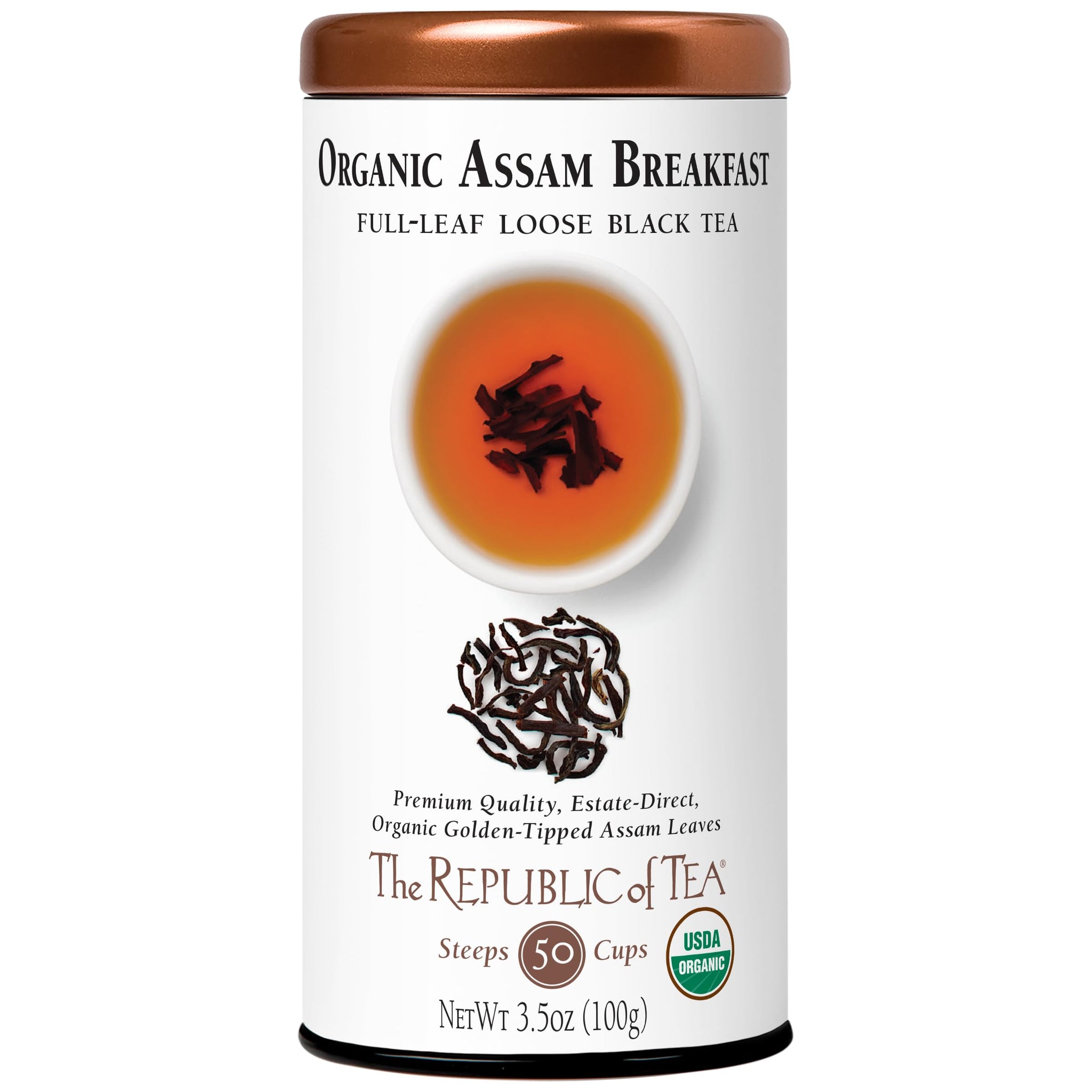 The Republic of Tea Organic Assam Breakfast Black Full-Leaf Loose Tea | 3.5 Oz Tin | Steeps 50 Cups