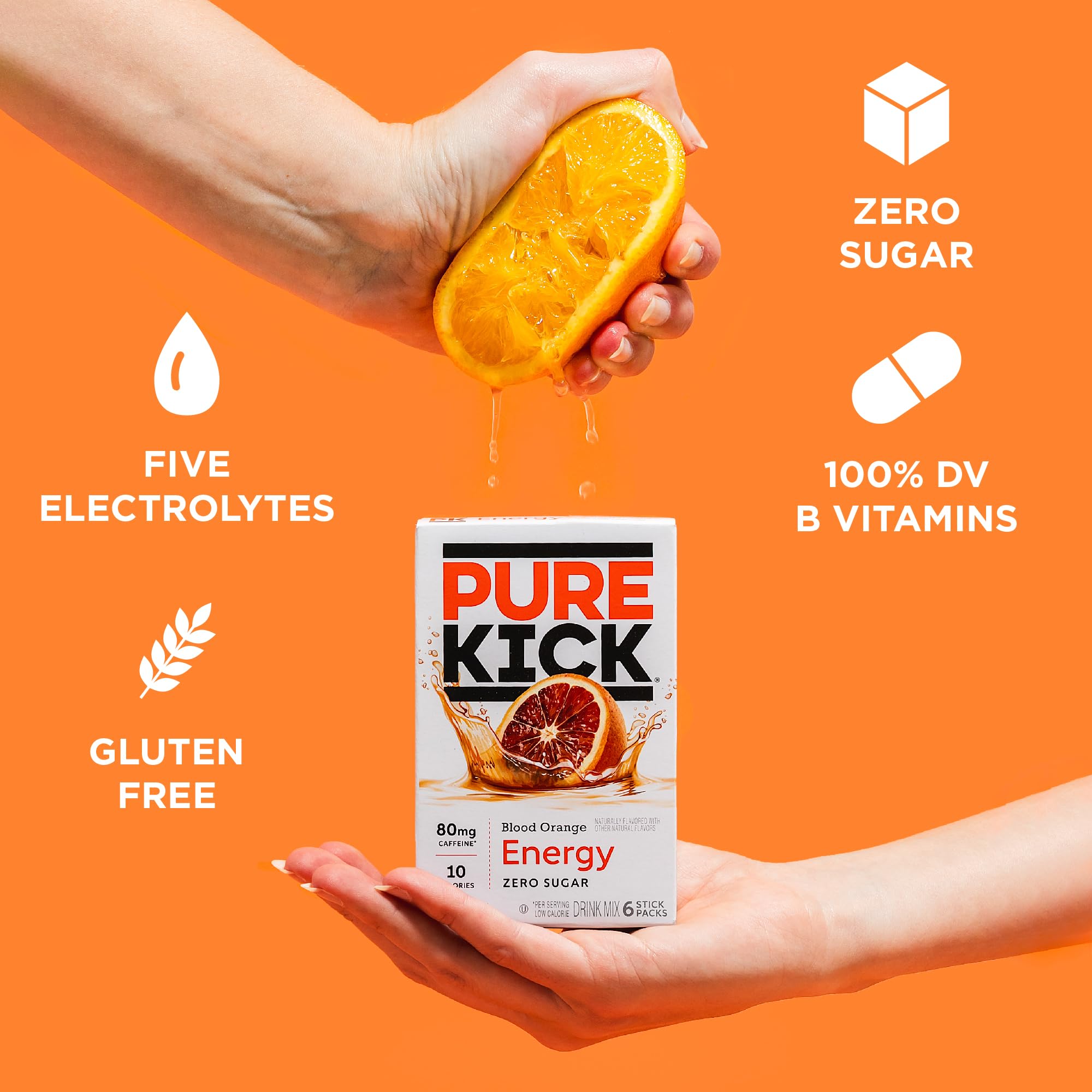 Pure Kick Energy Singles To Go Drink Mix, Blood Orange, Includes 1 Box with 6 Packets in each Box