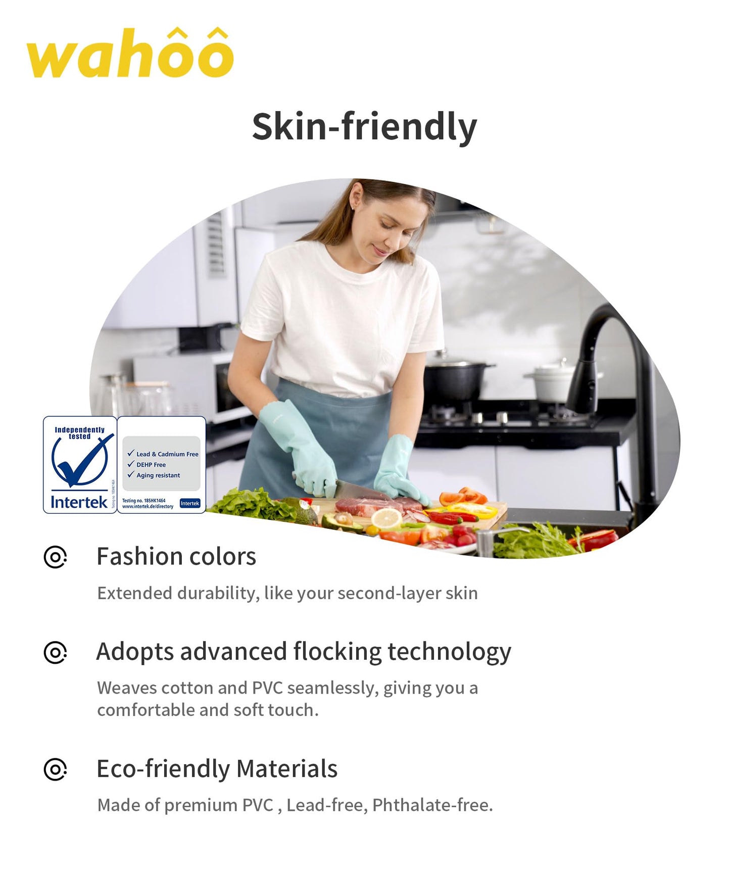 LANON Protection wahoo Skin-Friendly Dishwashing Cleaning Gloves, Dishwashing Kitchen Gloves with Cotton Flocked Liner, Non-Slip, Surf Spray, Large