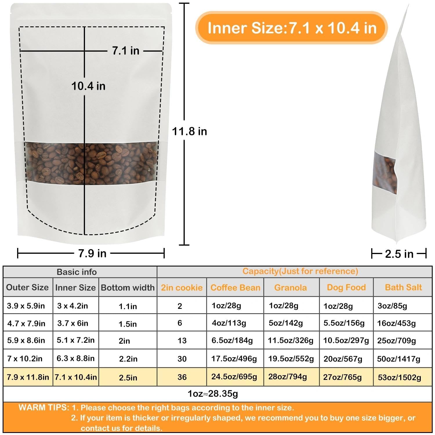 Blisstime 50 Pieces Resealable Bags for Small Business, White Kraft Paper Stand Up Pouches with Matte Window Reusable Heat Sealable Bags for Packaging