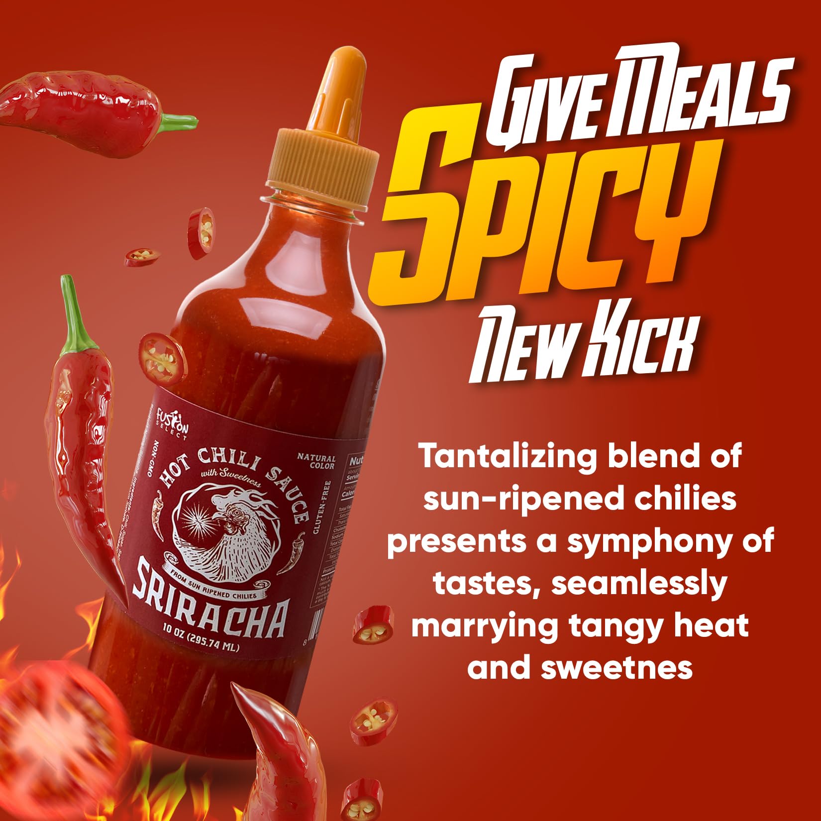 Fusion Select 20 Oz Sriracha Hot Sauce - Gourmet Spicy & Sweet Chili Sauce Seasoning for Cooking, Pizza, Stir Fry, Chicken, Meat, Taco - Made from Sun