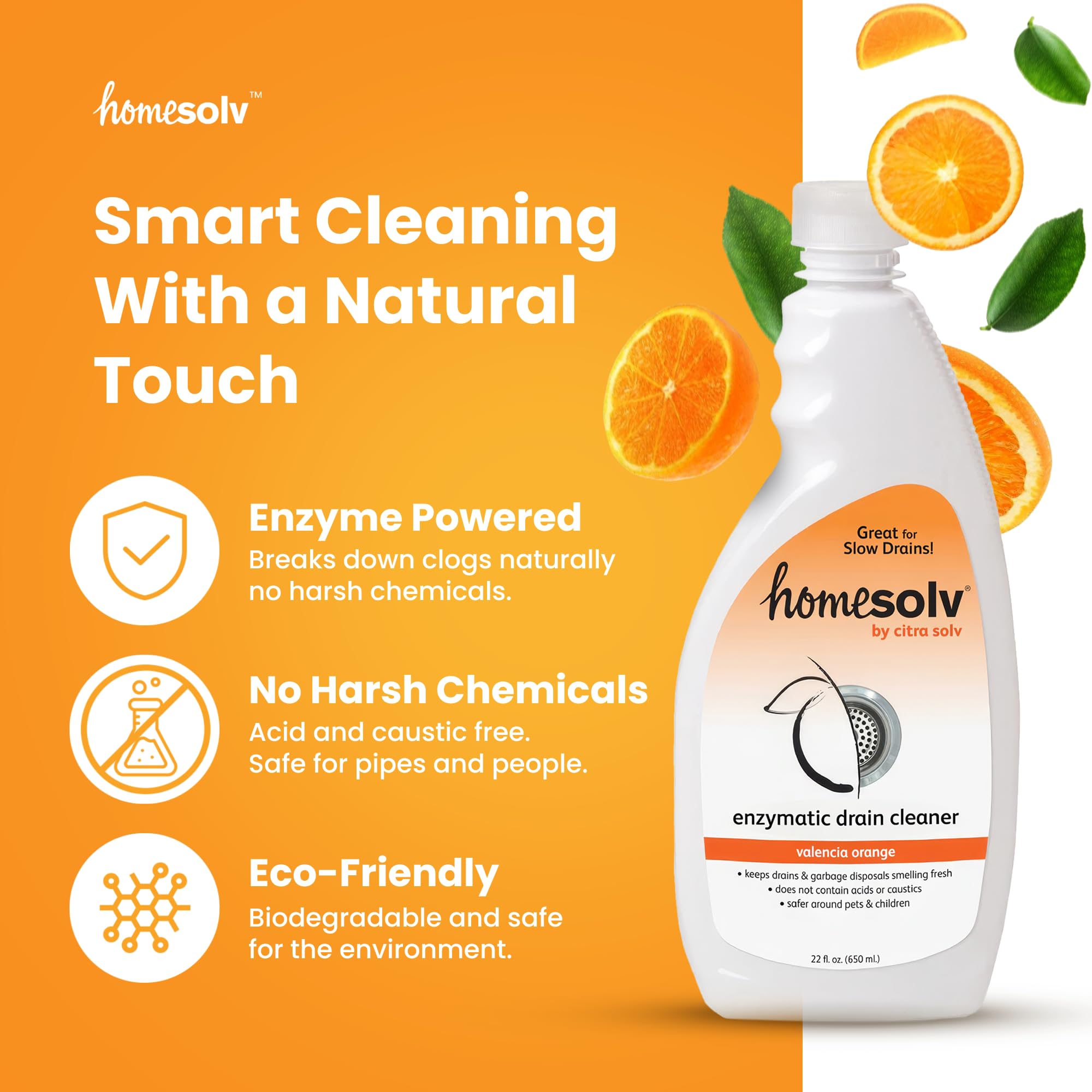 Homesolv Enzyme Drain Cleaner and Deodorizer - Breaks Down Grease Build Up, Eliminating Odors and Smells, Septic Safe, Non-Caustic Sink Drain