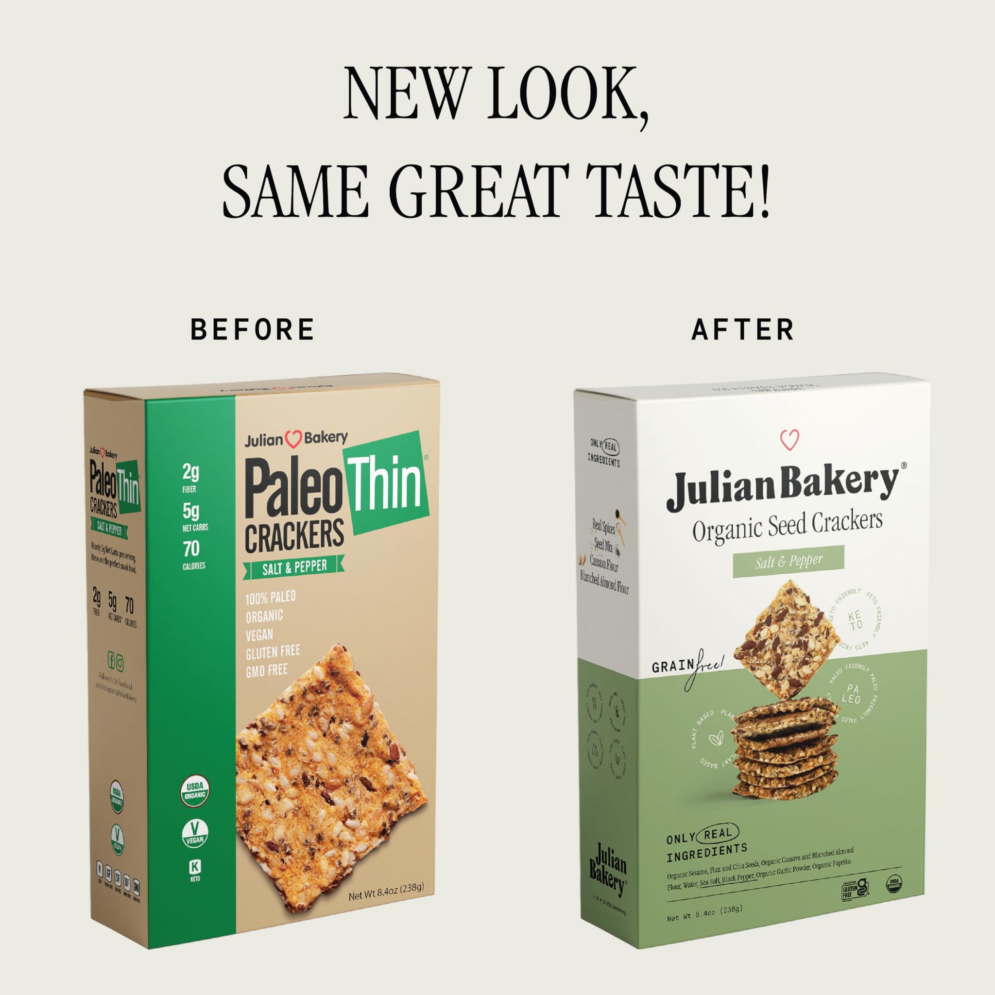 Julian Bakery Paleo Thin Crackers | Salt & Pepper | USDA Organic | Gluten-Free | Grain-Free | GMO Free | Low Carb | 8.4 Ounce (Pack of 2)