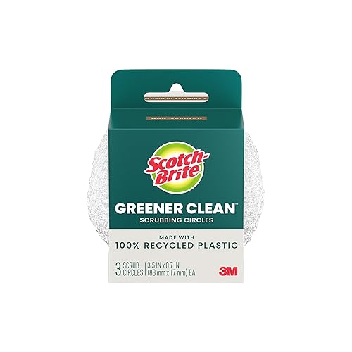Scotch-Brite Greener Clean Recycled Scrubbing Circles, 3 Dish Scrubbers for Cleaning Kitchen & Scrubbing Fruits or Veggies, Safe on Nonstick Pots