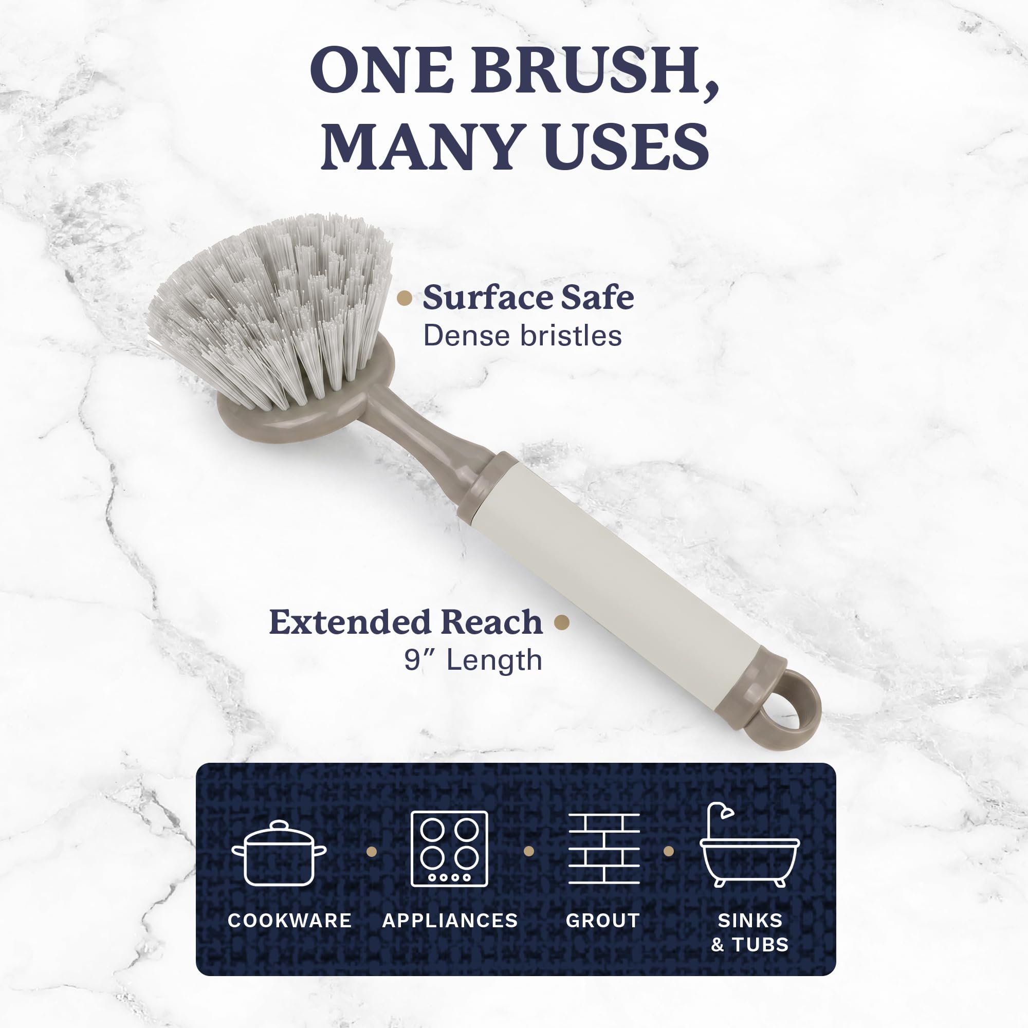 Farberware Dish Brush with Handle - 2 Pack Kitchen Scrub Brush for Dishes, Non-Scratch Dishwashing Brush Set with Firm Bristles for Pots, Pans
