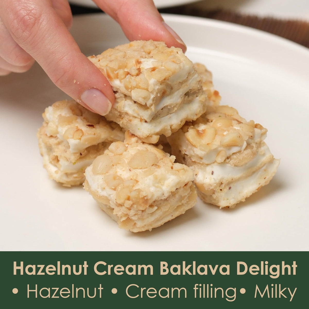 Baklava Style Turkish Delight with Hazelnut Cream - Soft Lokum Candy Inspired by Baklava Pastry, Gourmet Turkish Sweets Gift Box, Dulces Turcos, 17.6