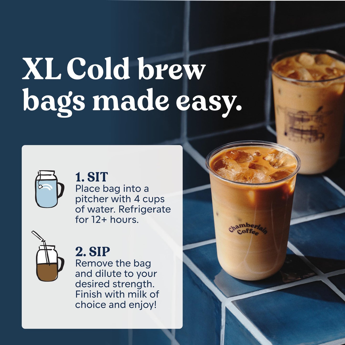 Chamberlain Coffee Organic Vanilla Cold Brew Large Coffee Bags Medium Roast - Premeasured, Ready to Brew - Makes 4 Cups/Bag - Perfect for Iced Coffee