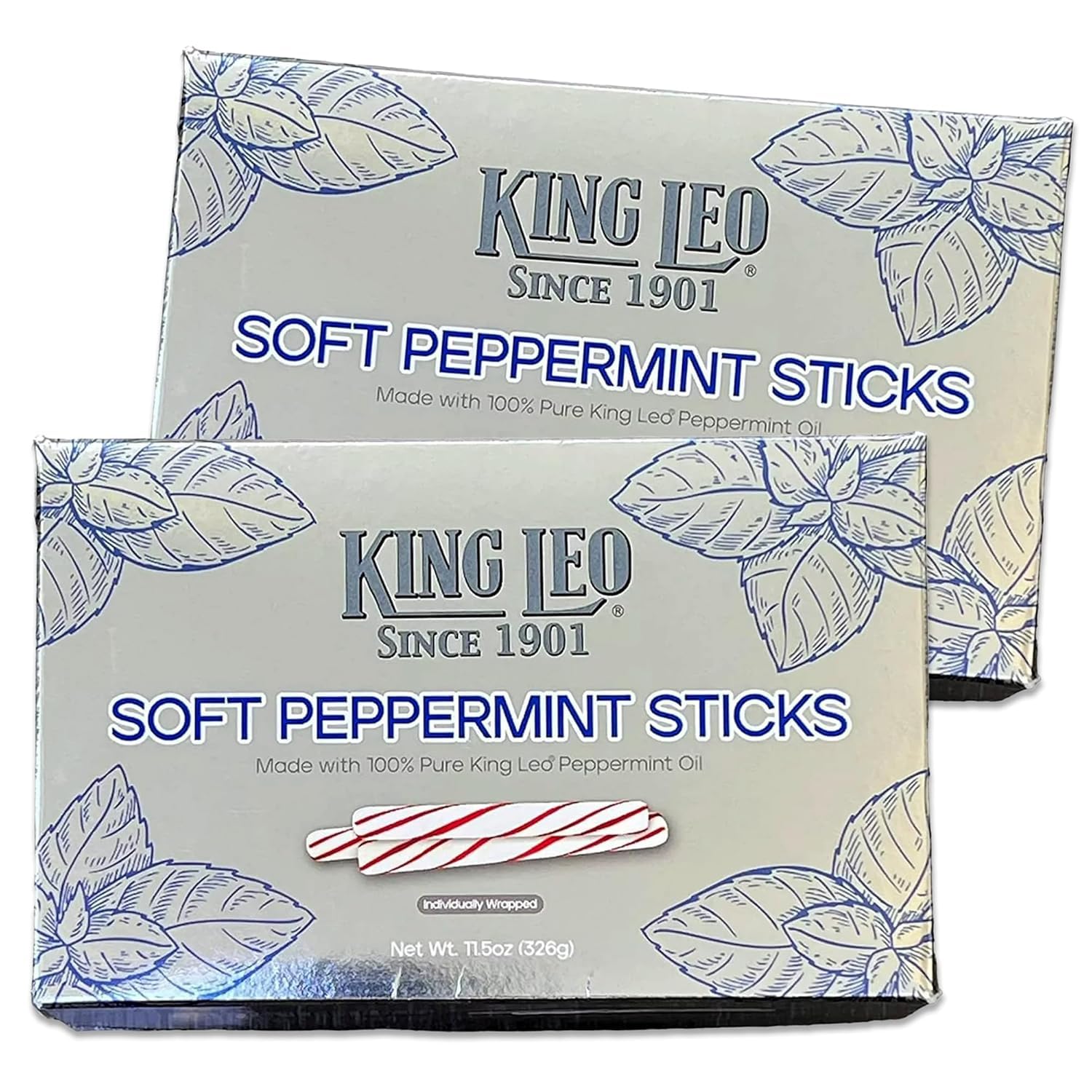 King Leo Soft Peppermint Sticks - Pack of 2 - Delicious and Classic Taste Since 1901 - Perfect for Sharing with Friends and Family - 11.5 oz Boxes