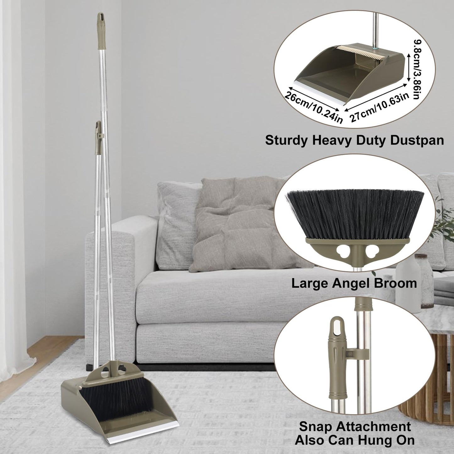 Upgrade Broom with Dustpan Combo Set,48'' Long Handle Stiff Broom Bristles with Heavy Duty Dust Pan,Indoor Outdoor Easy Sweeping for Kitchen Lobby