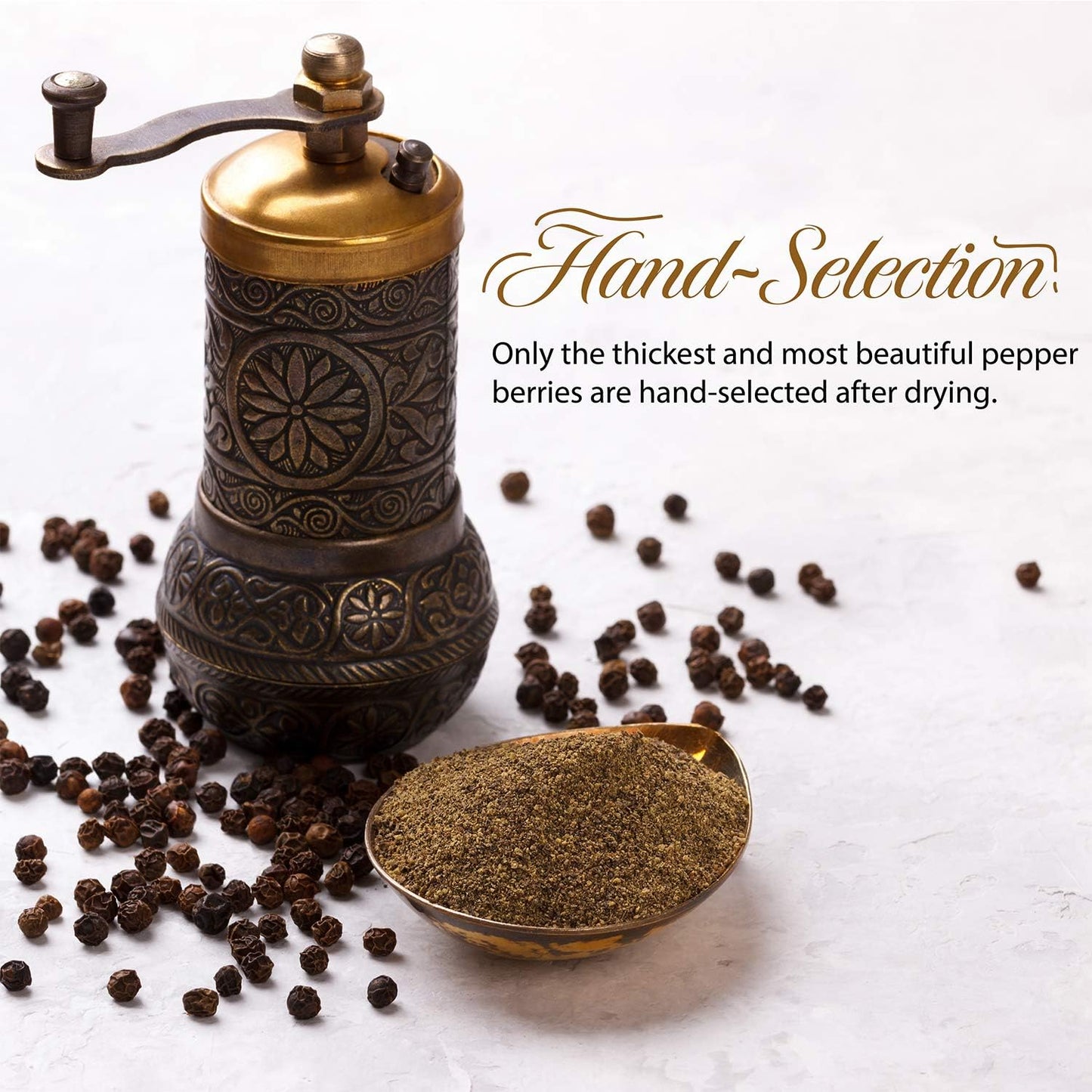 Tellicherry Black Peppercorns for Grinder Refill - Packed in the USA - Steam Sterilized Kosher Non-GMO All Natural Whole Black Pepper (1.12 Pound Jar)
