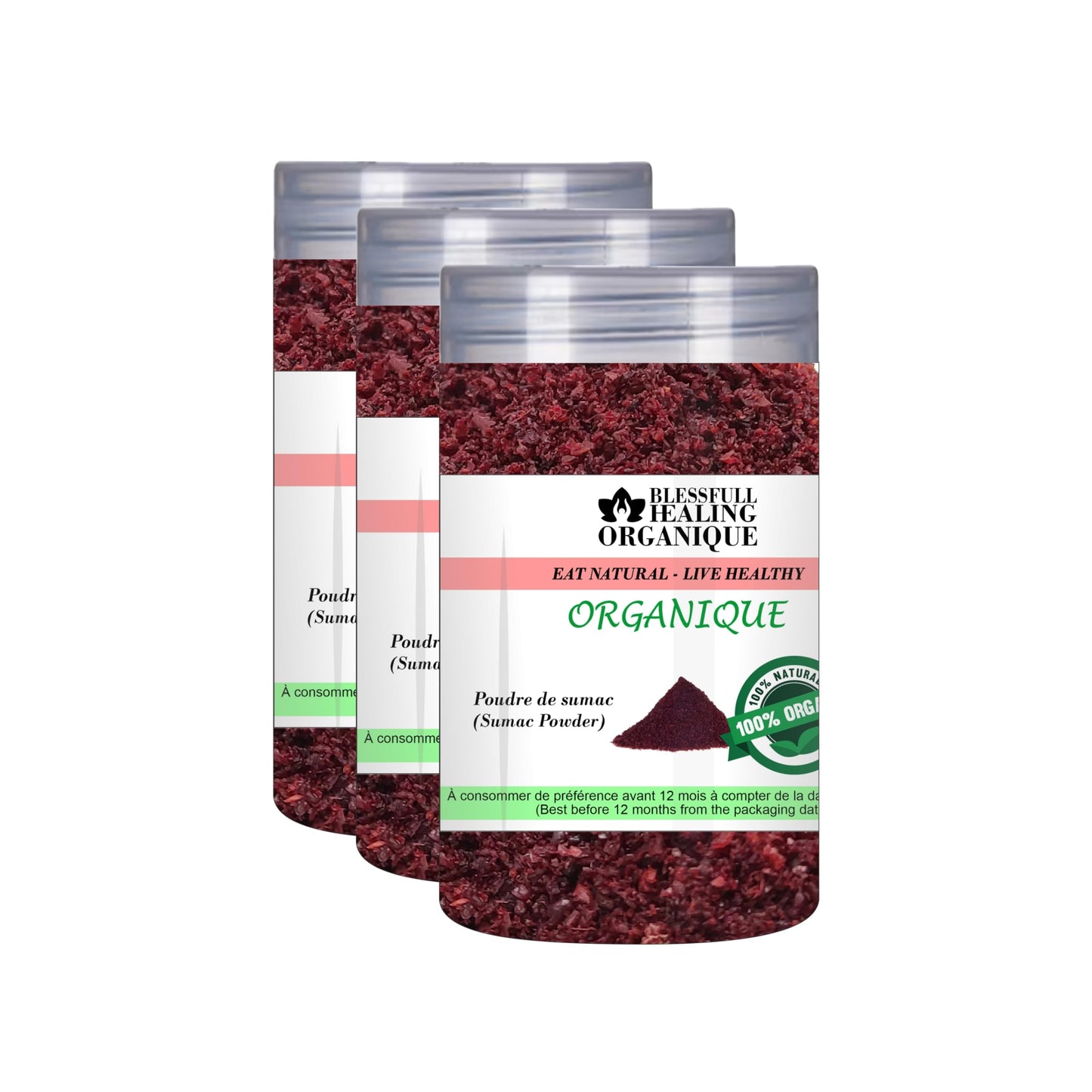 Blessfull Healing Organic Sumac Powder 100 Gram (3.52 oz) Each (Pack Of 3) = 300 Grams, Vegan