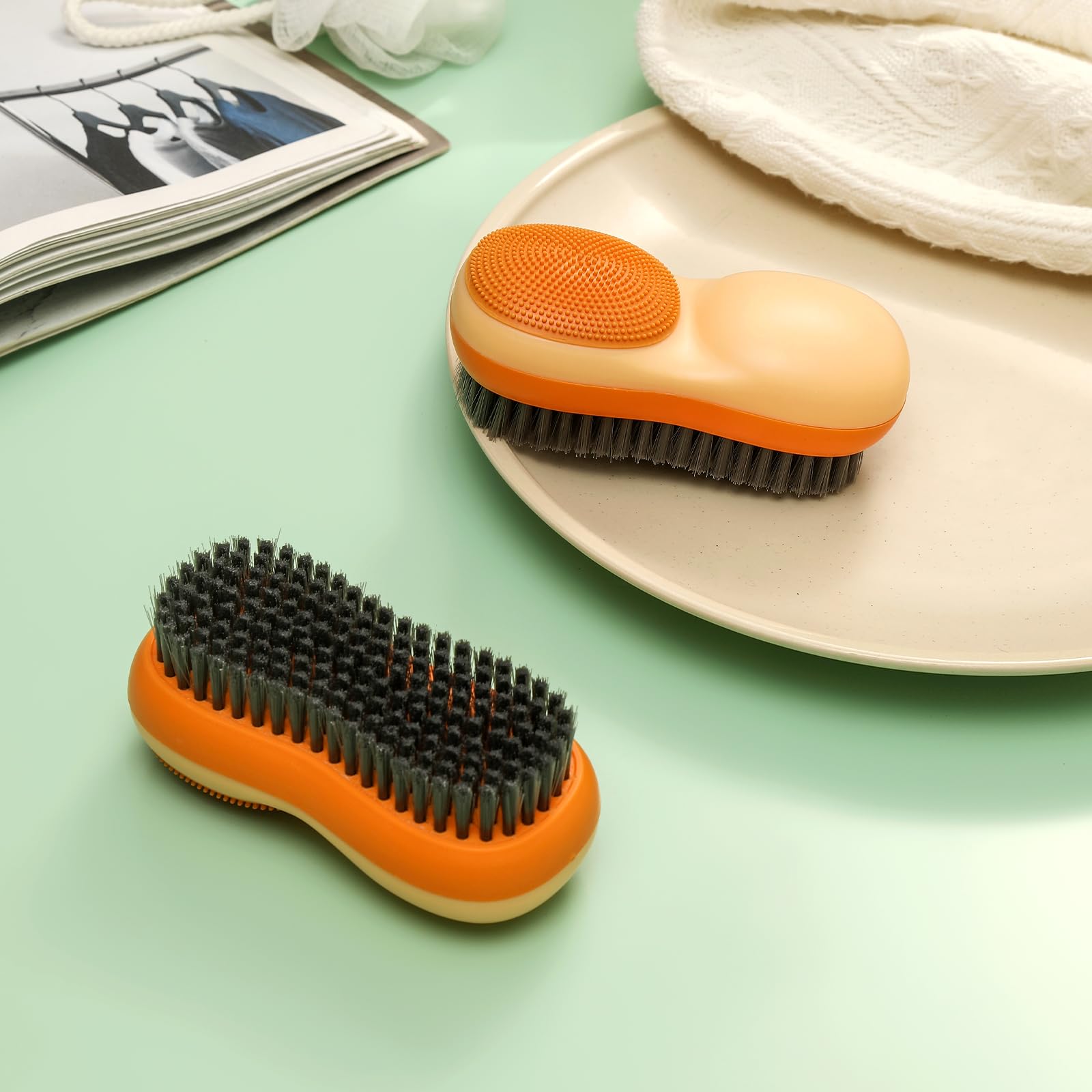 Laundry Stain Brush 2 Pack Two-Side Soft Bristle Scrub Brush for Stain Removal Silicone Household Clothes Washing Brush Dual-use Scrubbing Brush