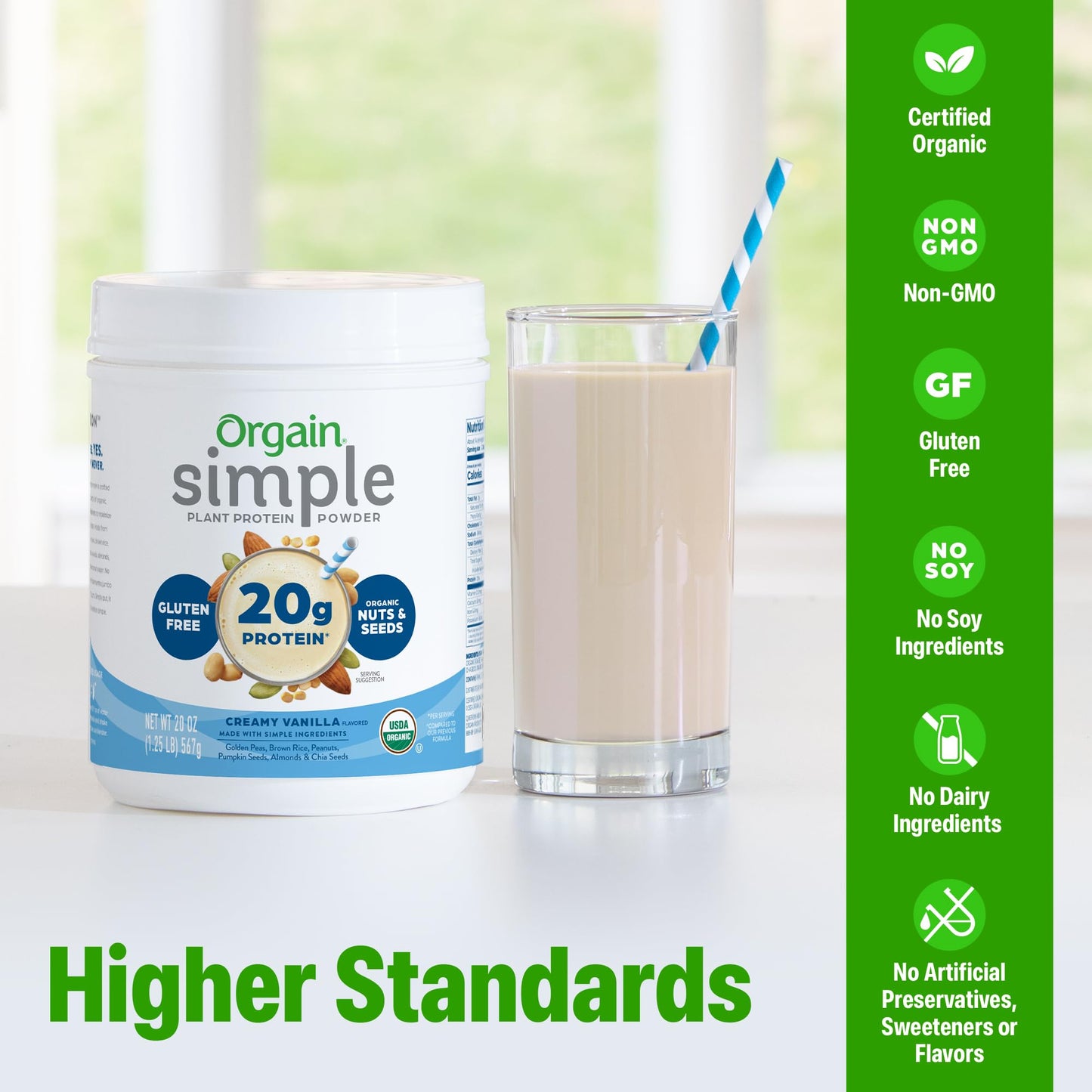 Orgain Organic Simple Vegan Protein Powder, Vanilla - 20g Plant Based Protein, Made with less Ingredients, No Artificial Sweeteners, Gluten Free, No