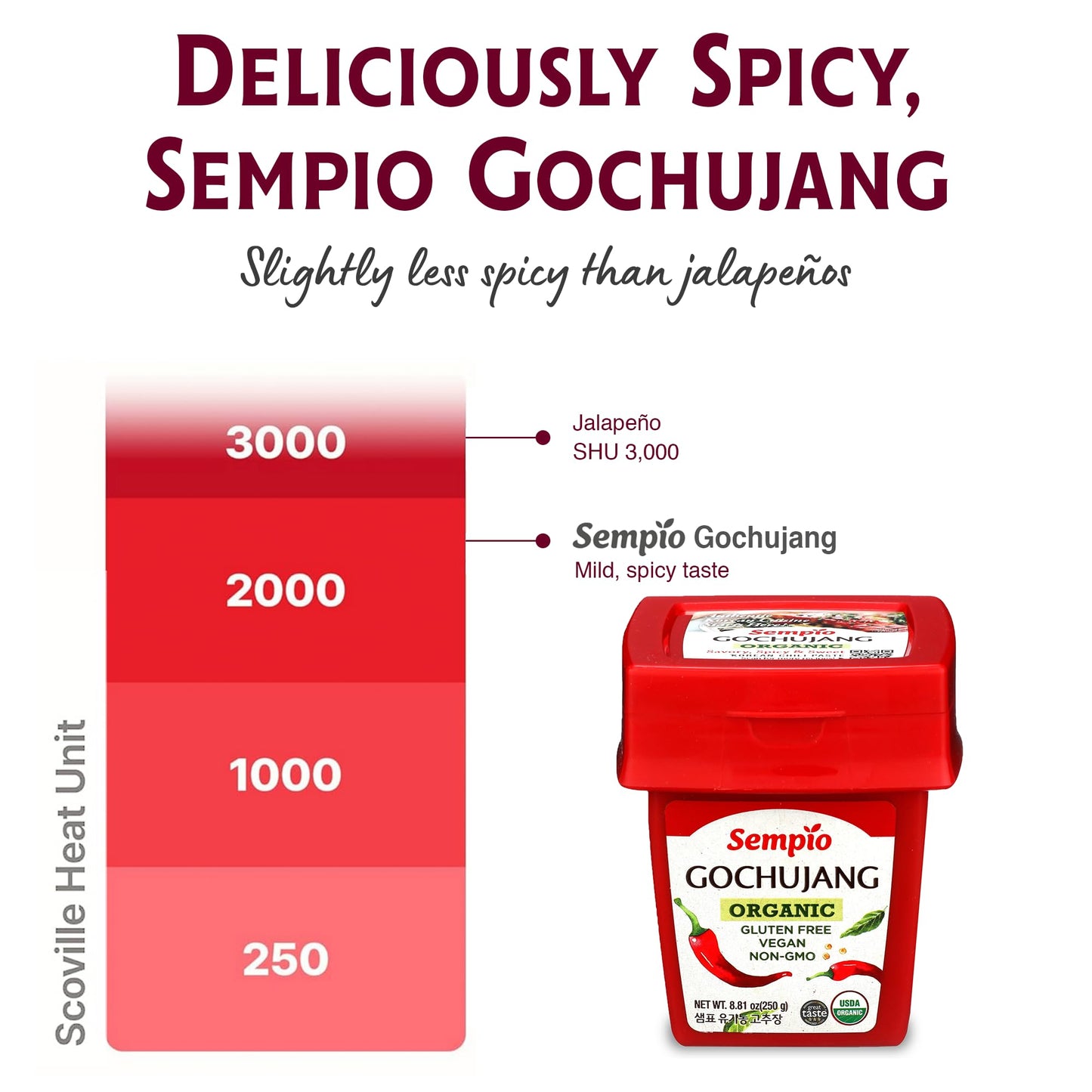 Sempio Gochujang Vegan Korean Red Chili Pepper Paste - Organic Gluten Free: Sweet Spicy Savory Paste, Traditional Fermented Condiment for Cooking