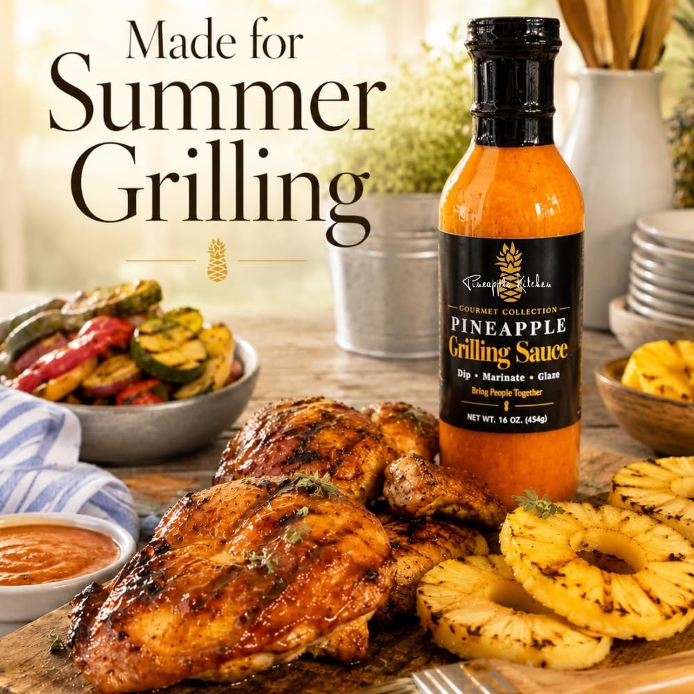 Pineapple Kitchen Pineapple Grilling Sauce, Gourmet Tropical Marinade, Glaze and Dipping Sauce for Chicken, Shrimp, Pork and Vegetables, 16 oz